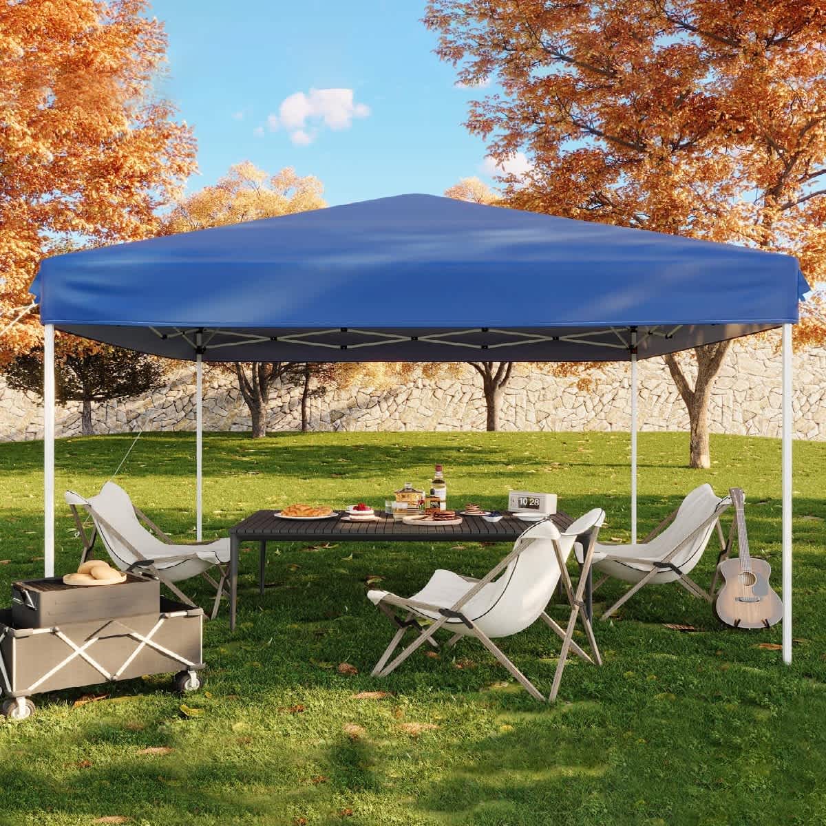 Qeetex KL-PHO-33TFU38C Commercial Grade Instant Shelter 10X10 Outdoor Canopy with 3Height Adjustable Frame Complete Ground Kit and Carry Bag All Weather Event Canopy for Festivals Markets