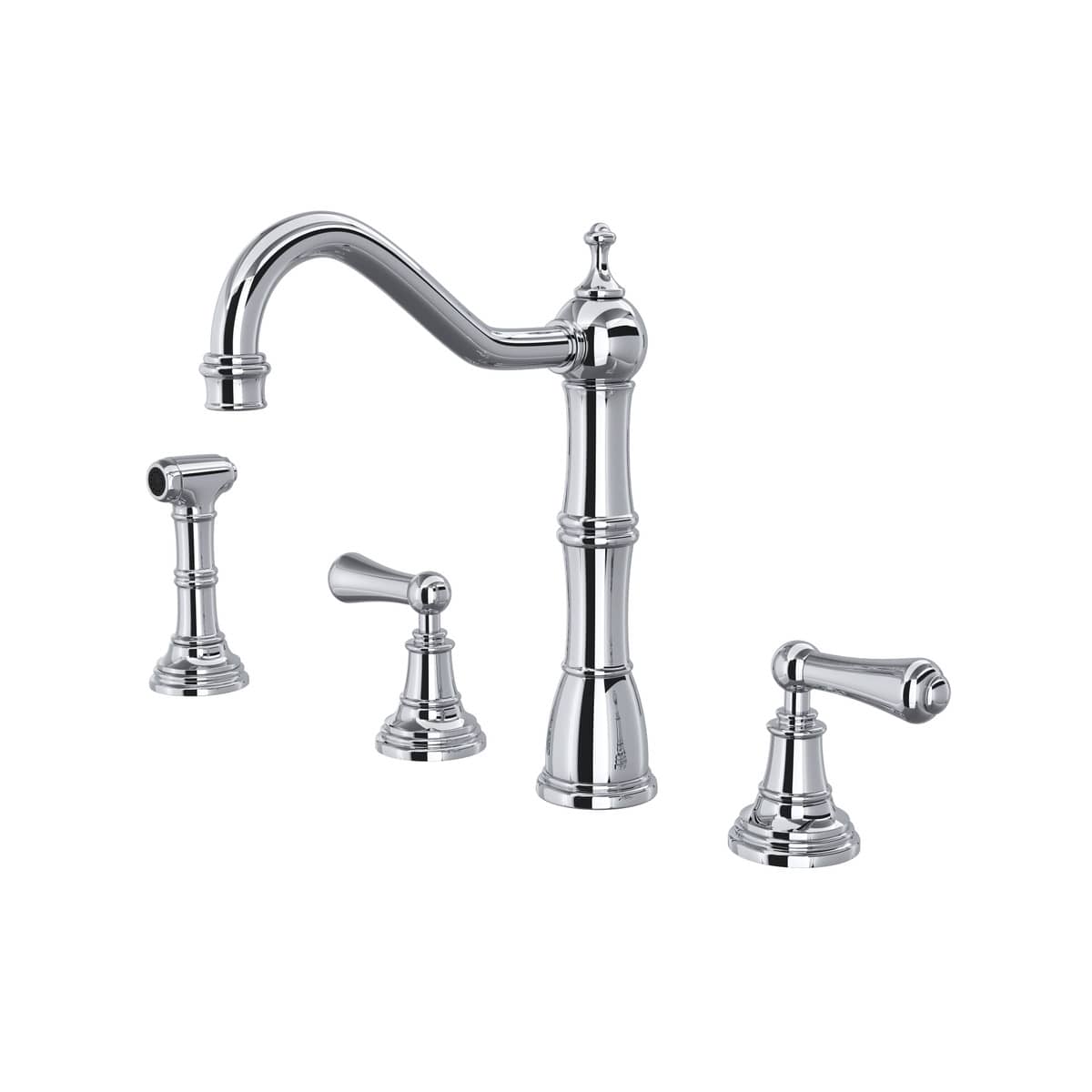 Rohl U.4776L-APC-2 Edwardian 1.8 GPM Deck Mount Mid Arc Kitchen Faucet in Polished Chrome with Lever Handles (Side Spray Included)