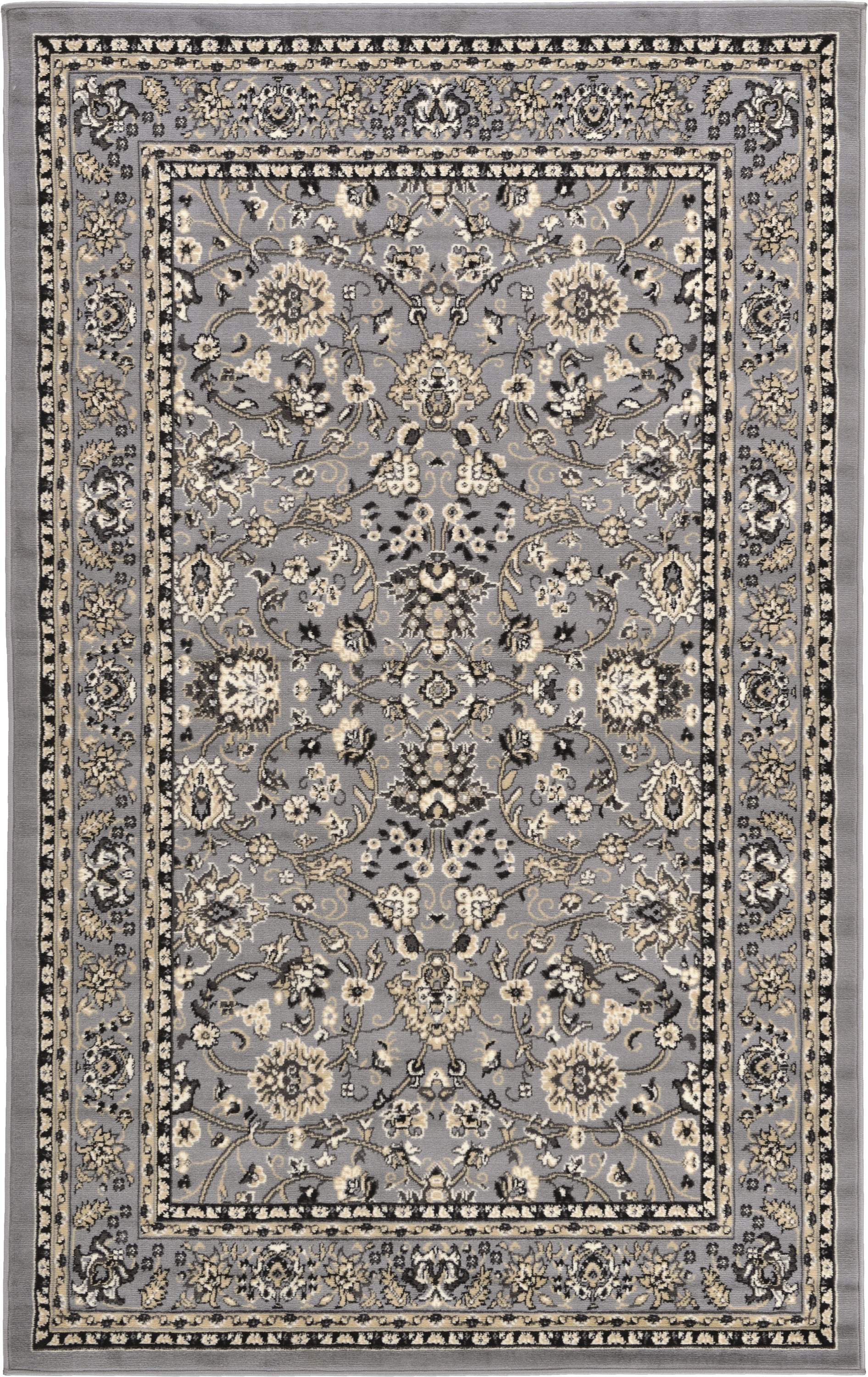Elegant Gray and Ivory Rectangular Synthetic Rug
