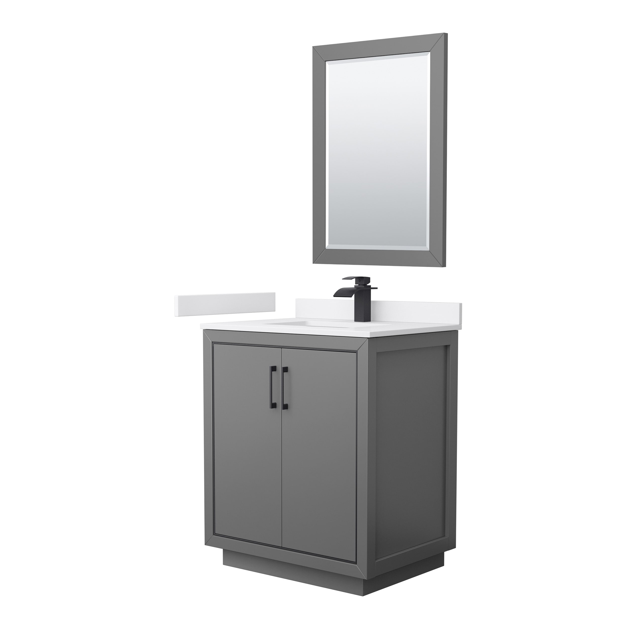 Wyndham Collection WCF111130SGBWCUNSM24 Icon 30-in Dark Gray with Matte Black Trim Undermount Single Sink Bathroom Vanity with White Cultured Marble Top (Mirror Included)