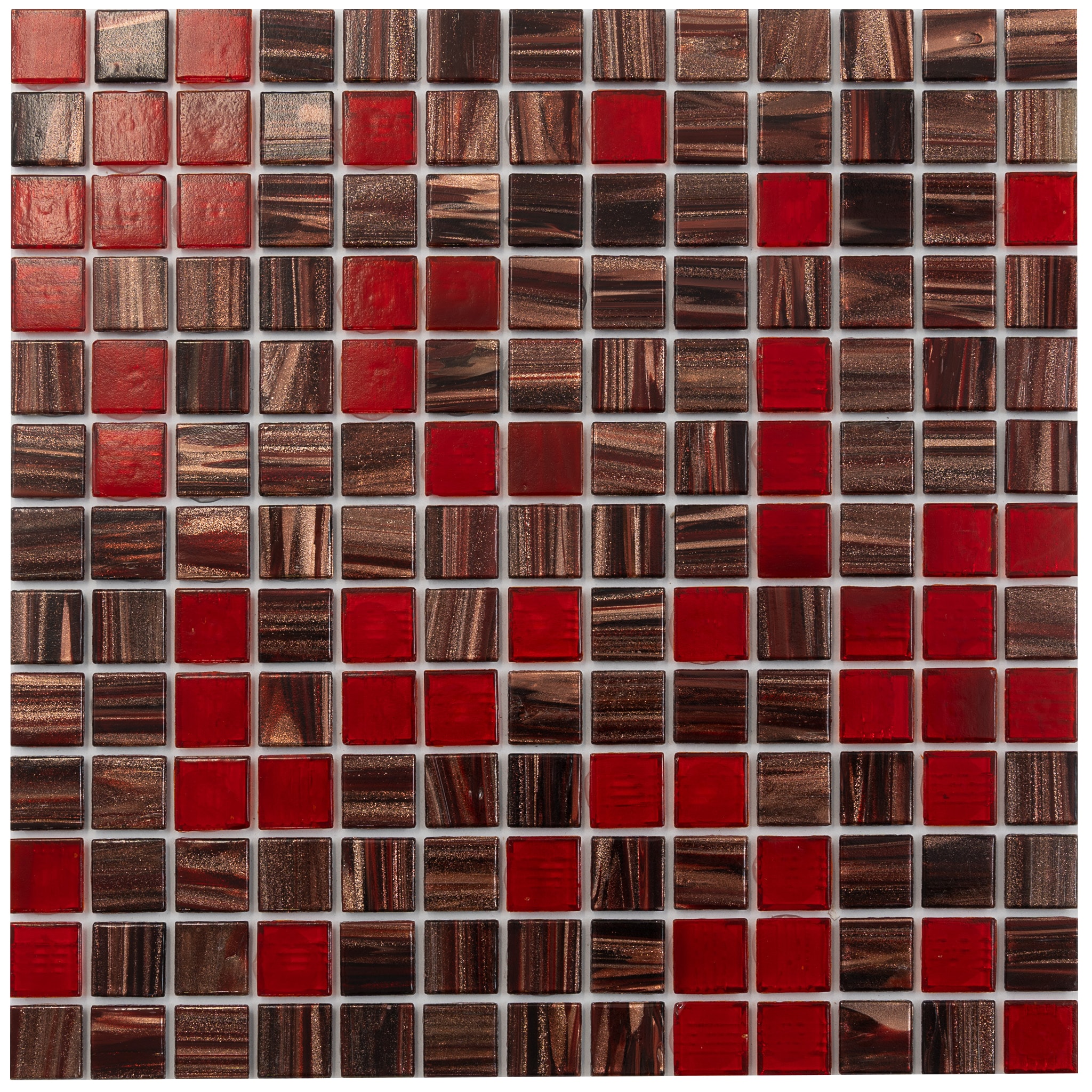 Mingles 12" x 12" Glossy Red and Brown Glass Mosaic Tile