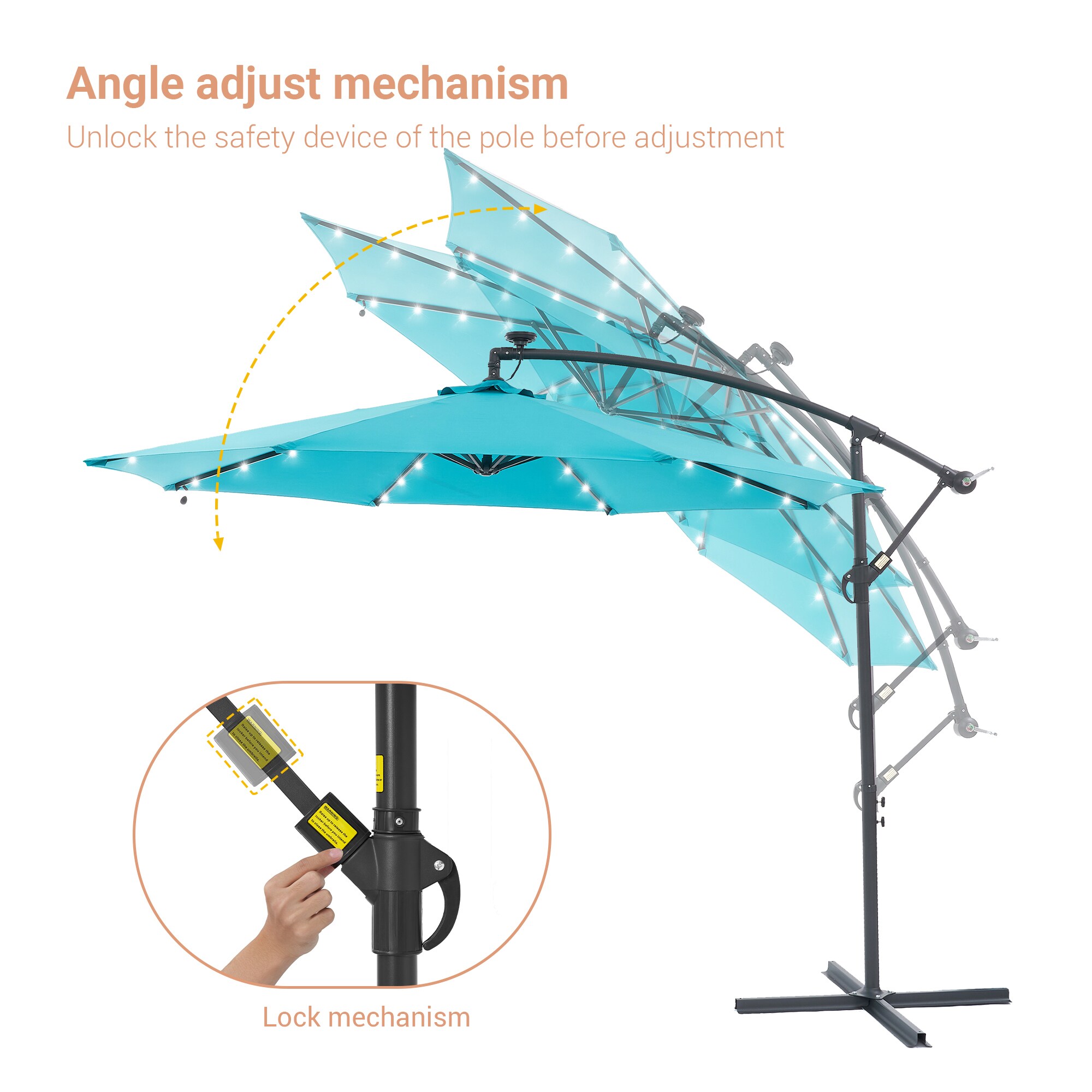 ACEGOSES 10-ft Turquoise Solar Powered No-tilt Offset Patio Umbrella in ...