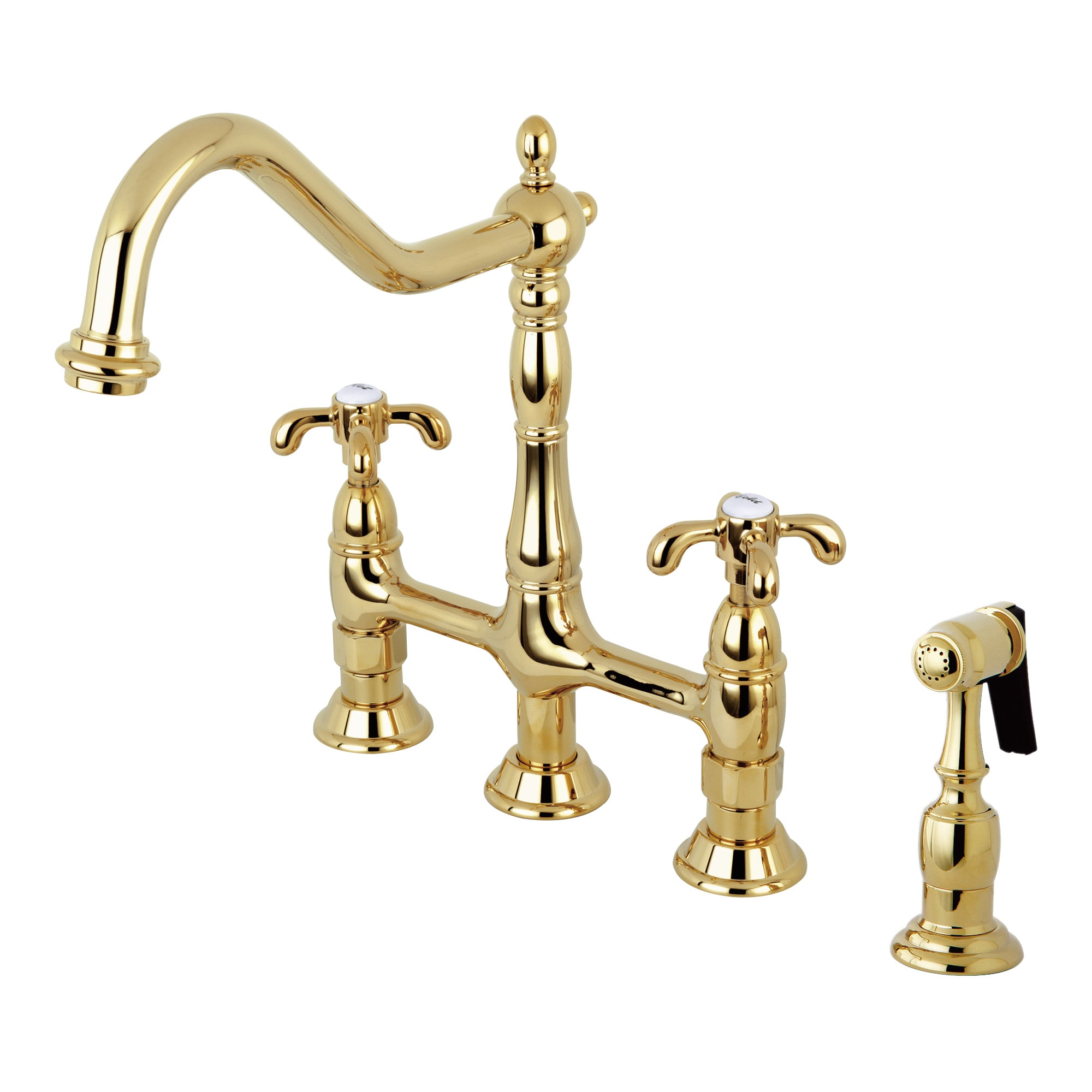 Elements of Design Polished Brass 2-Handle Deck-Mount Bridge Handle Kitchen Faucet