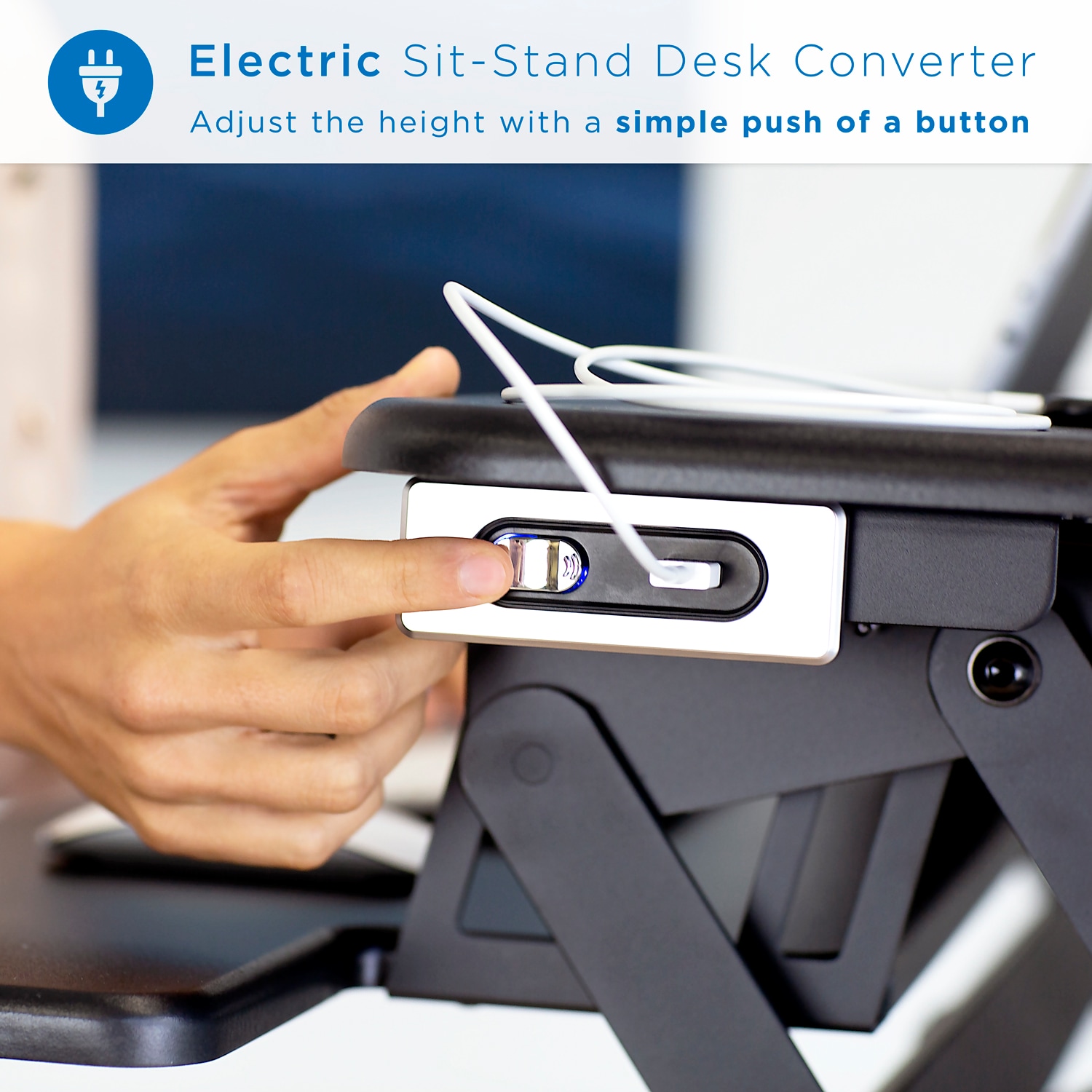 Black Electric Adjustable Standing Desk Converter with Wheels