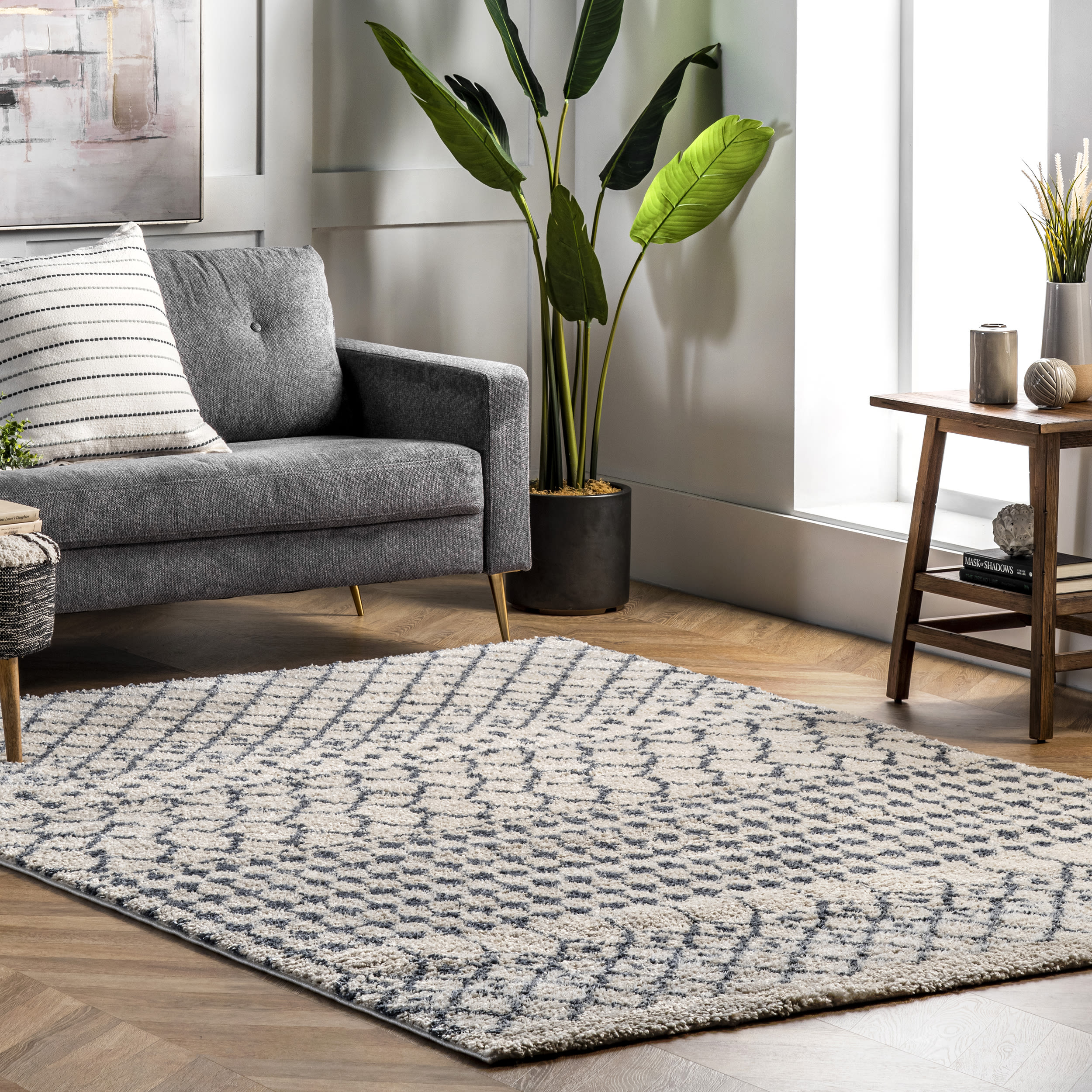 nuLOOM GROC01A-10014 10 x 14 (ft) Loomed Polypropylene Beige Rectangular Indoor Trellis Moroccan Area rug