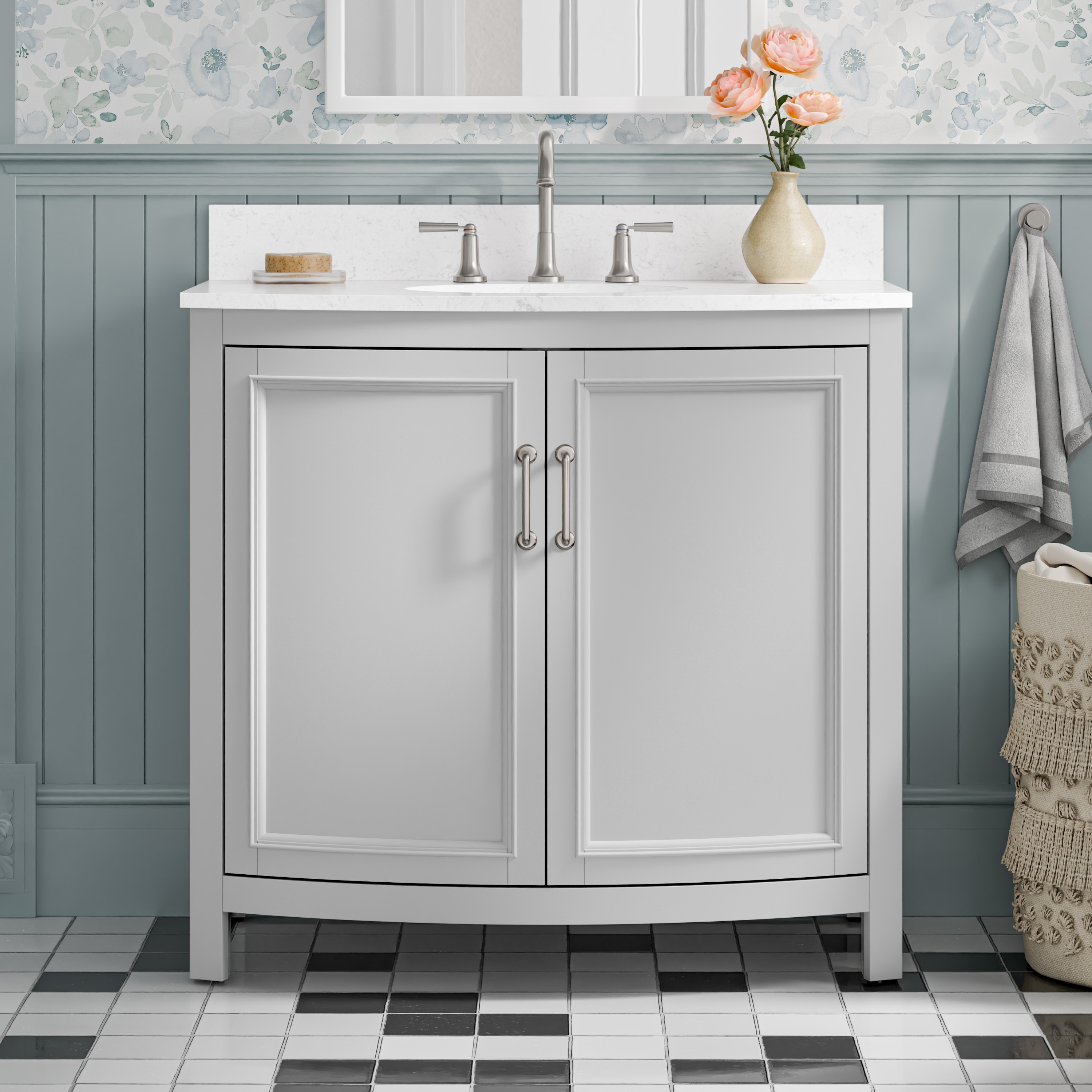 allen + roth 1007VTC-36-242-925UO St. Ives 36-in Muse Gray Undermount Single Sink Bathroom Vanity with Carrara Engineered Marble Top
