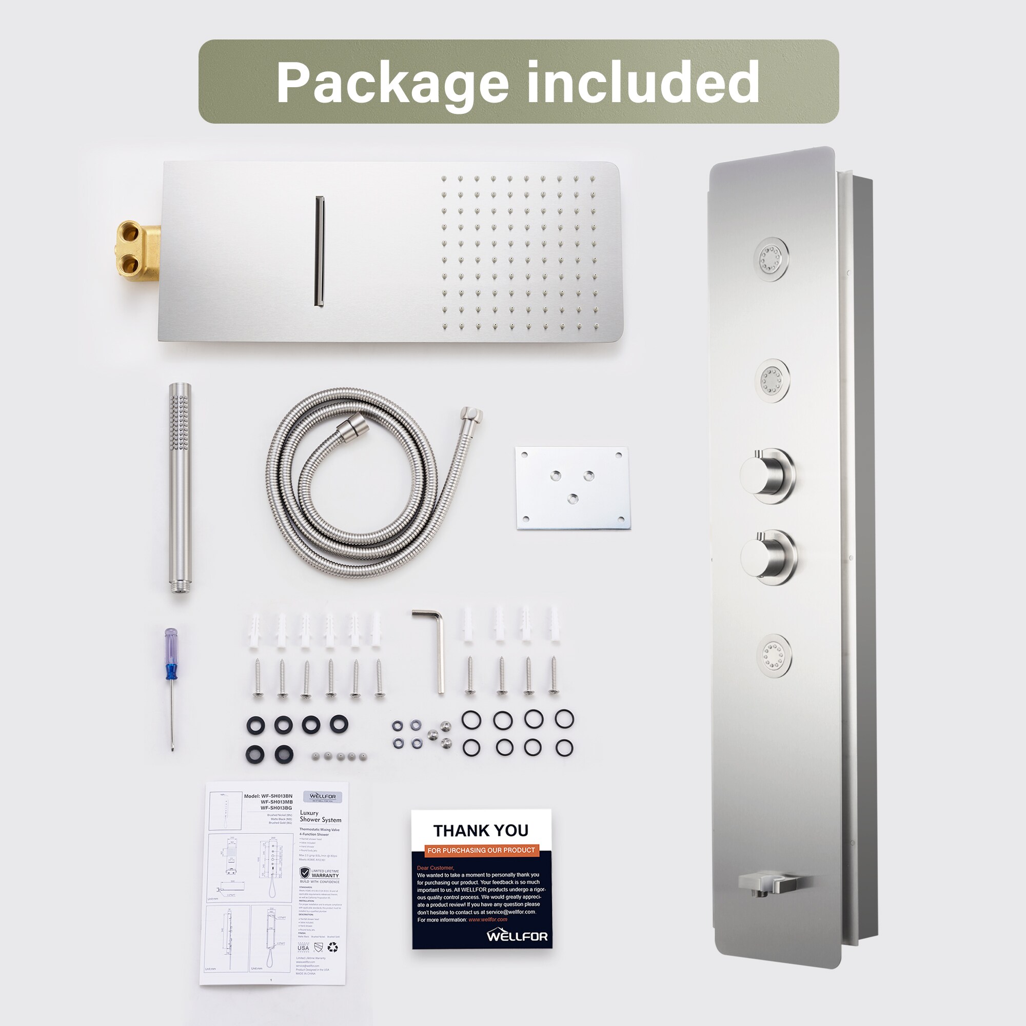 WELLFOR SPA-18037BG Showerhead-Bar-Panels - View #9