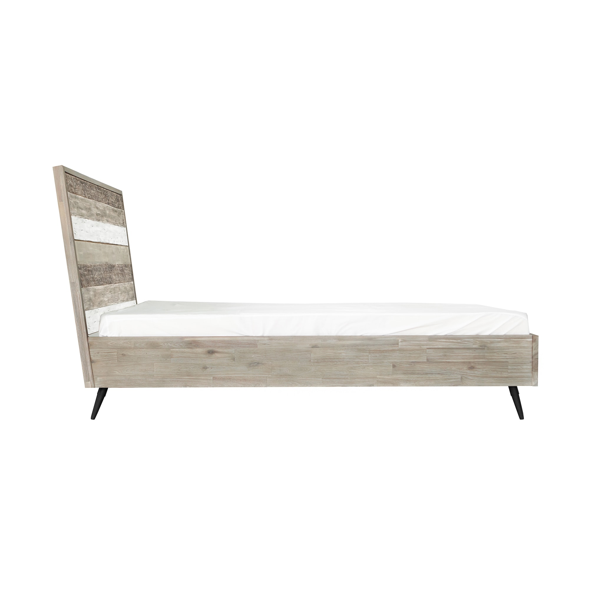 Transitional Two-Tone Acacia Wood King Platform Bed with Headboard