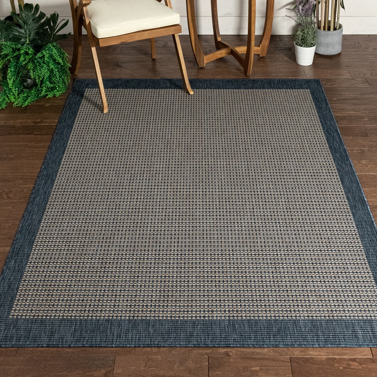 Well Woven MED-34-4 3 x 5 (ft) Flatweave Polypropylene Blue Rectangular Indoor/Outdoor Stripe Mid-Century Modern Area rug