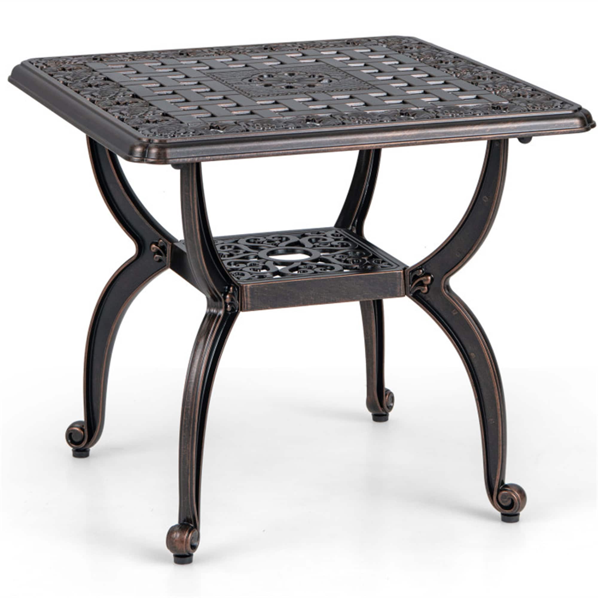 BABOOM BOM-11476WN-CO Cast Aluminum Outdoor Side Table Square Outdoor Coffee Table 21-in W x 21-in L
