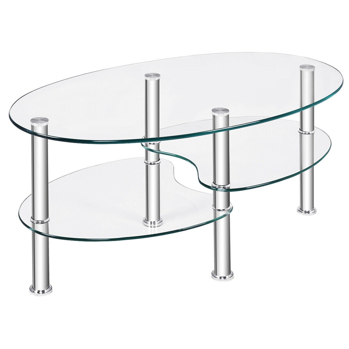 Costway HW54317TR Clear Glass Modern Coffee Table with Storage