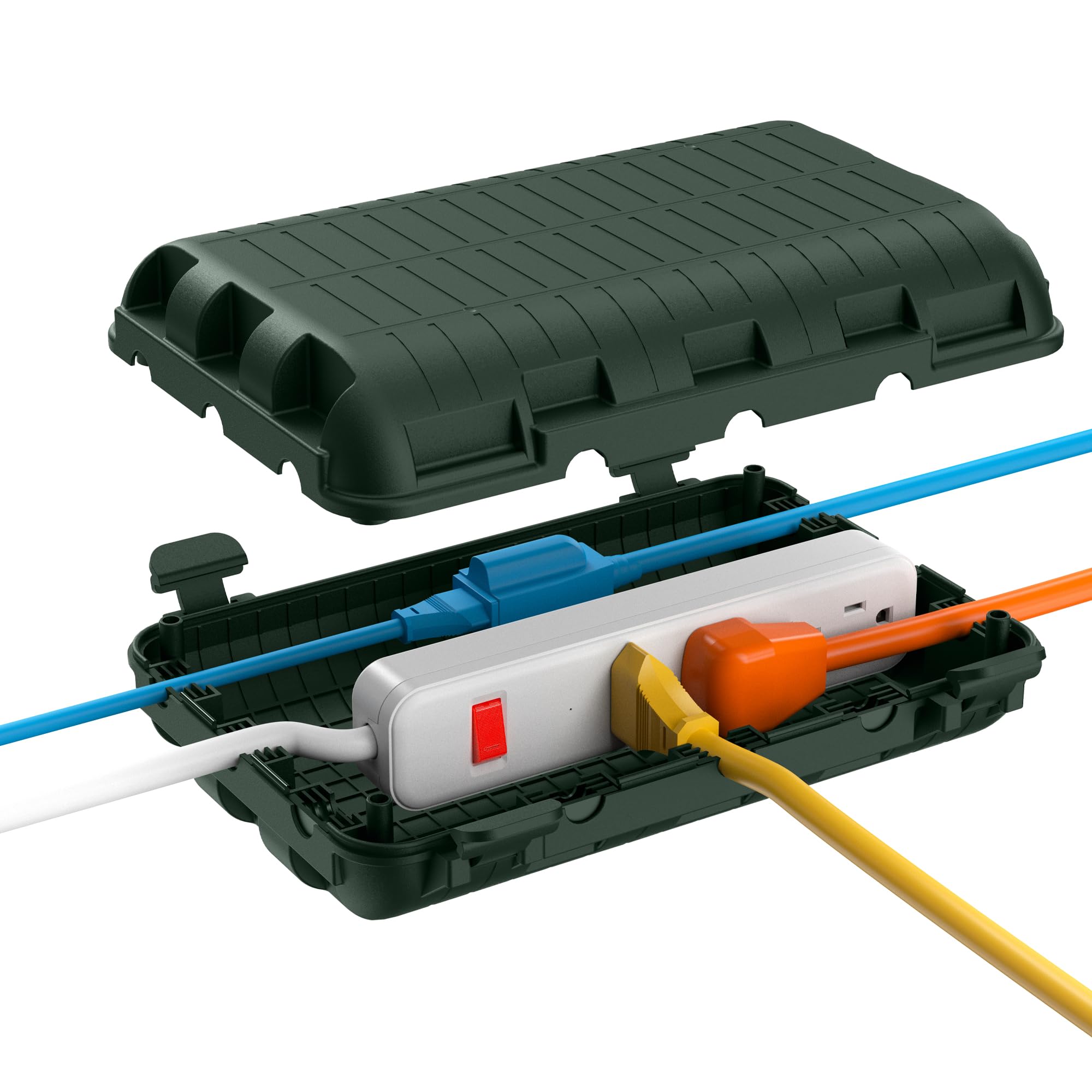 Linder Group Inc Outdoor Waterproof Electrical Box Large Extension Cord Cover IP54 Water Resistant Plug Protector with 9 Cable Entry Ports for Power Strip