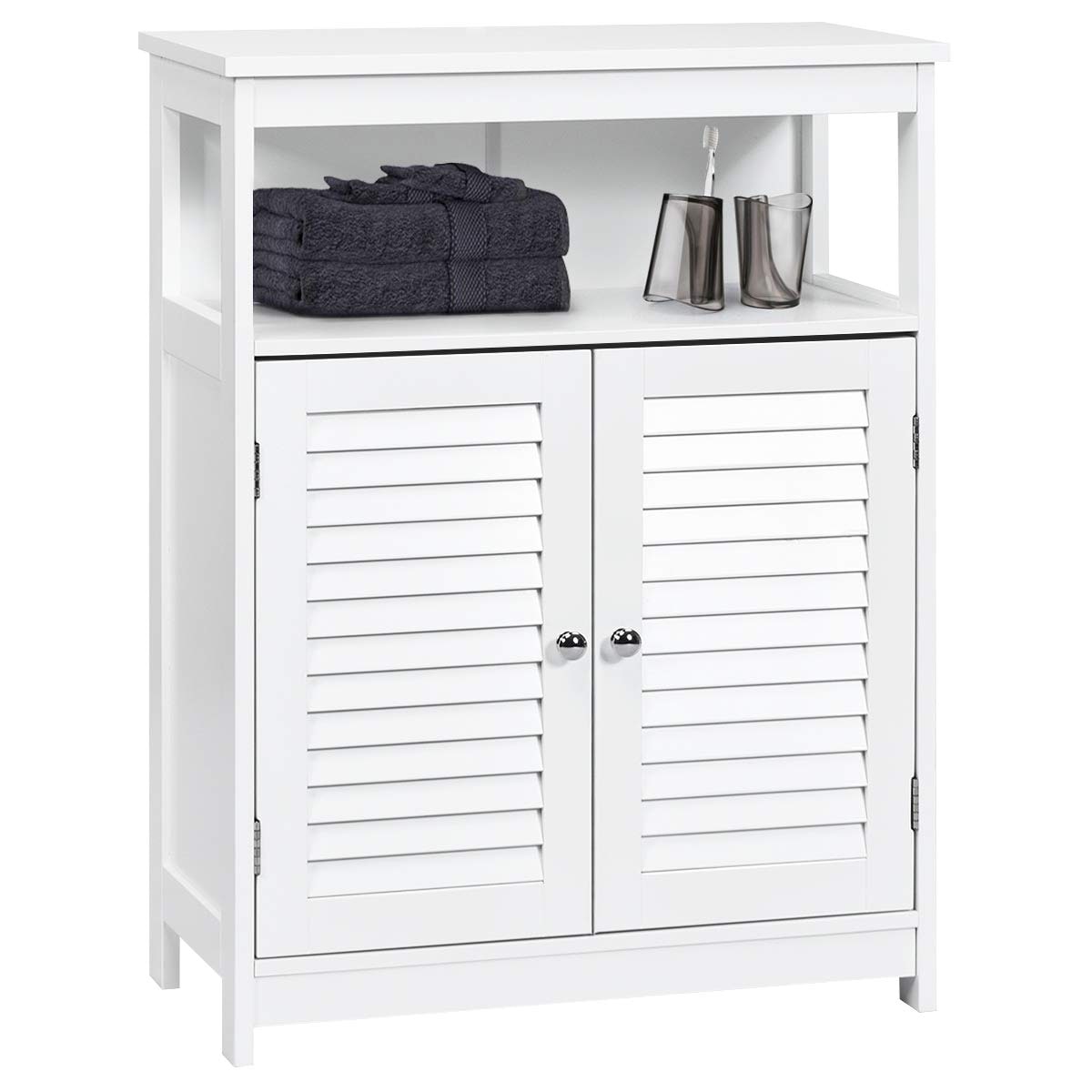 Volenca - Freestanding Wood Bathroom Storage Floor Cabinet 31.5-in H with Double Shutter Doors Op...