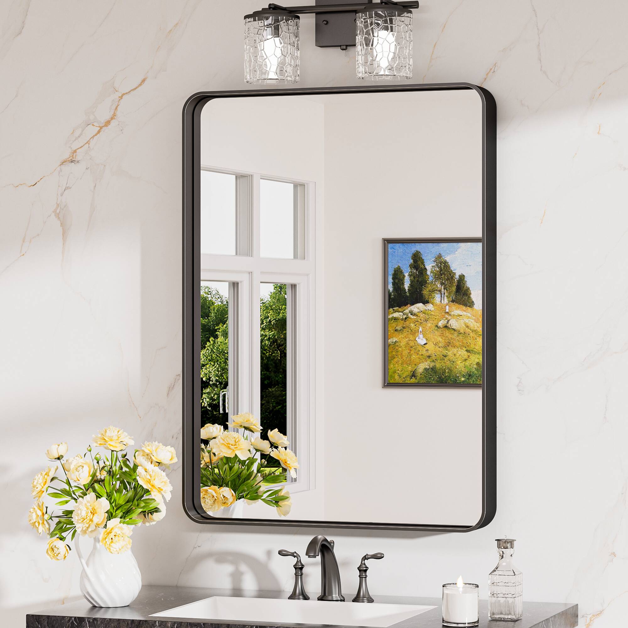Keonjinn LW-JSKYJ2-5076BK Bathroom Mirrors 20-Inches W x 30-Inches H Rectangle Matte Black Framed Wall Mirror