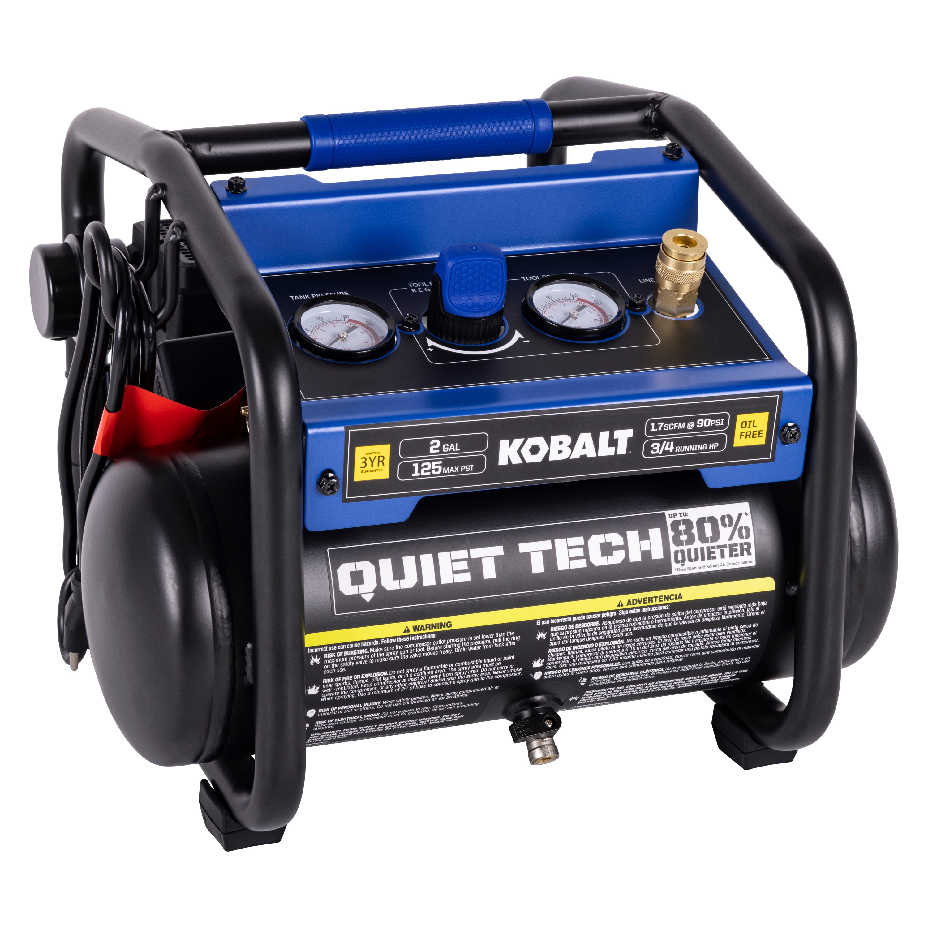 Kobalt QUIET TECH 2Gallon Portable Electric 125 PSI Hot Dog Air