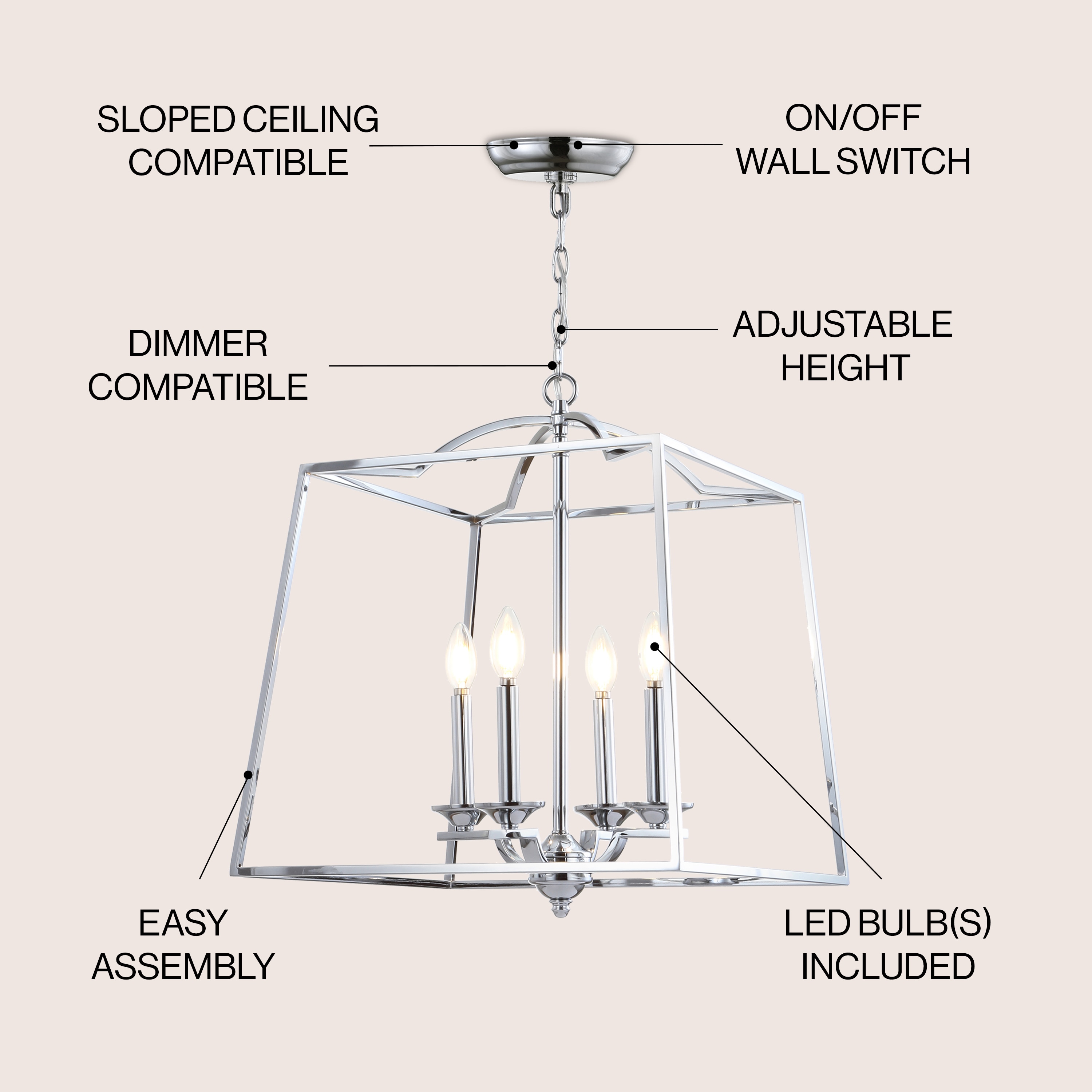 Gloria Polished Chrome 19" LED Lantern Pendant - Adjustable Height
