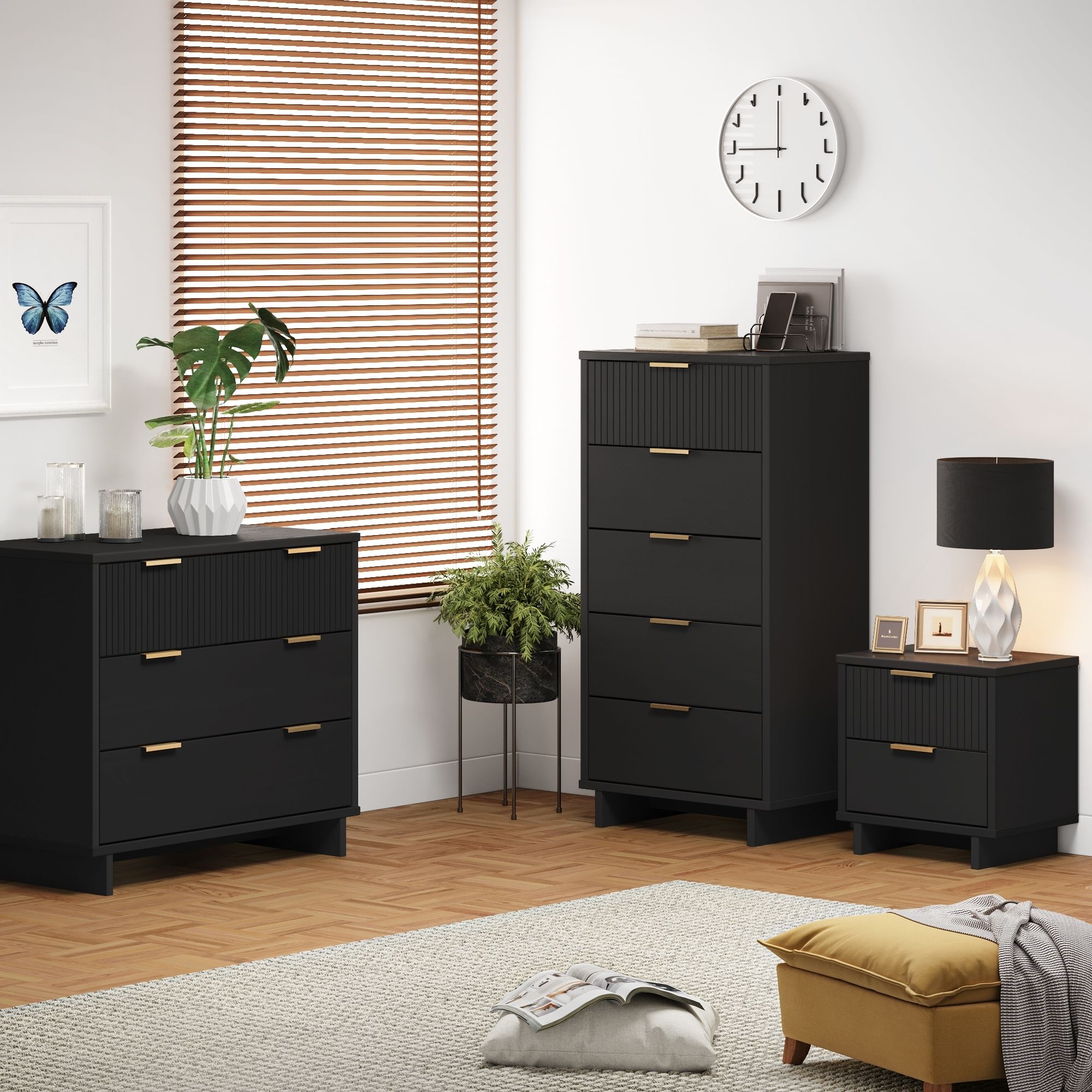 Manhattan Comfort GRAN052 Black Full Bedroom Set