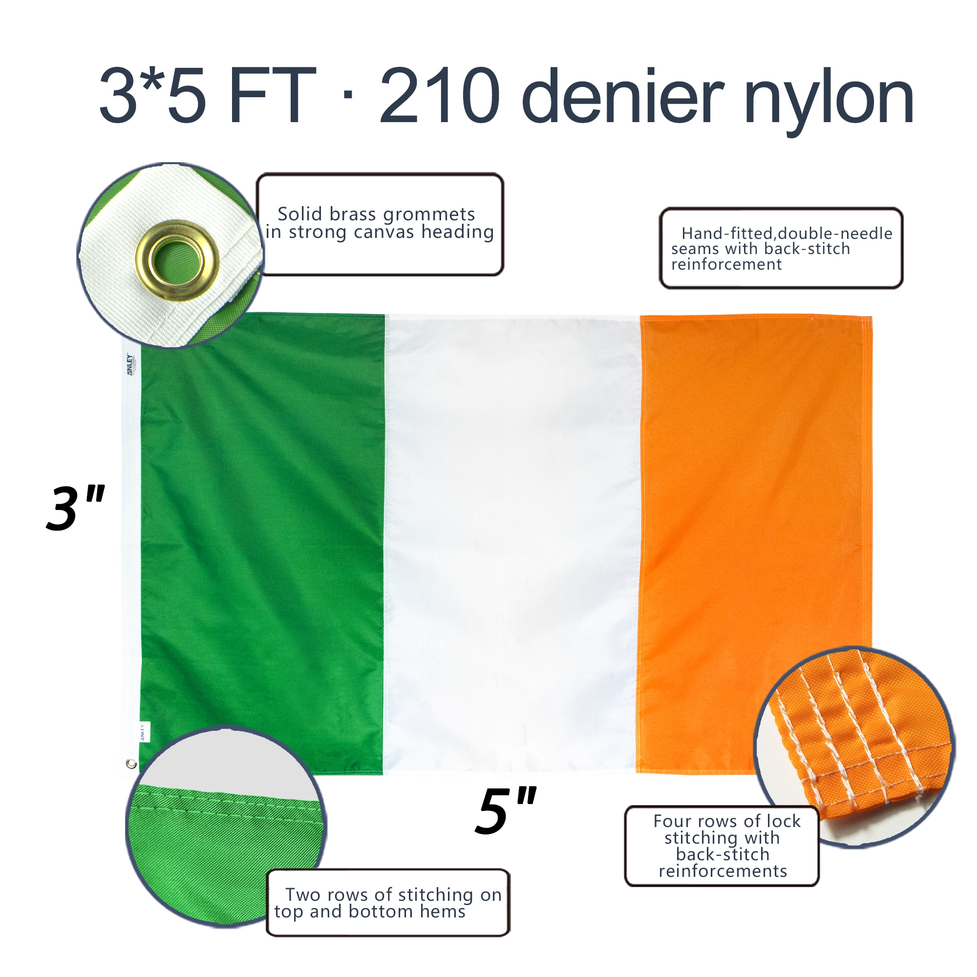 Anley EverStrong Nylon Embroidered Ireland Flag 5-ft W x 3-ft H  International Embroidered Flag in the Decorative Banners & Flags department  at