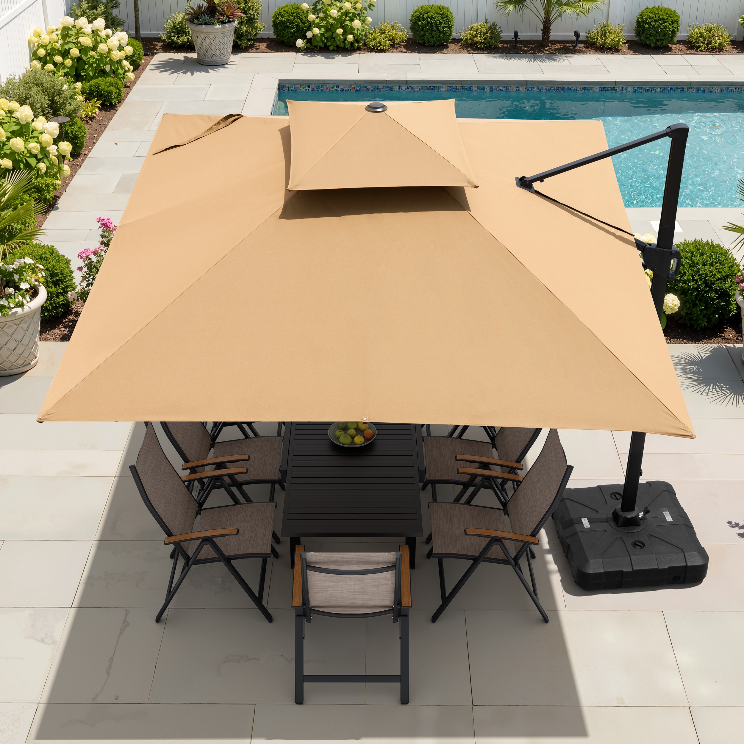 cantilever umbrella tan offset pre-lit 11-ft patio umbrella with base Outsunny 11ft Crank Brown Enjoy the outdoors in style with this 11 Pellebant Cantilever-Offset Patio Umbrella, 360-Degree