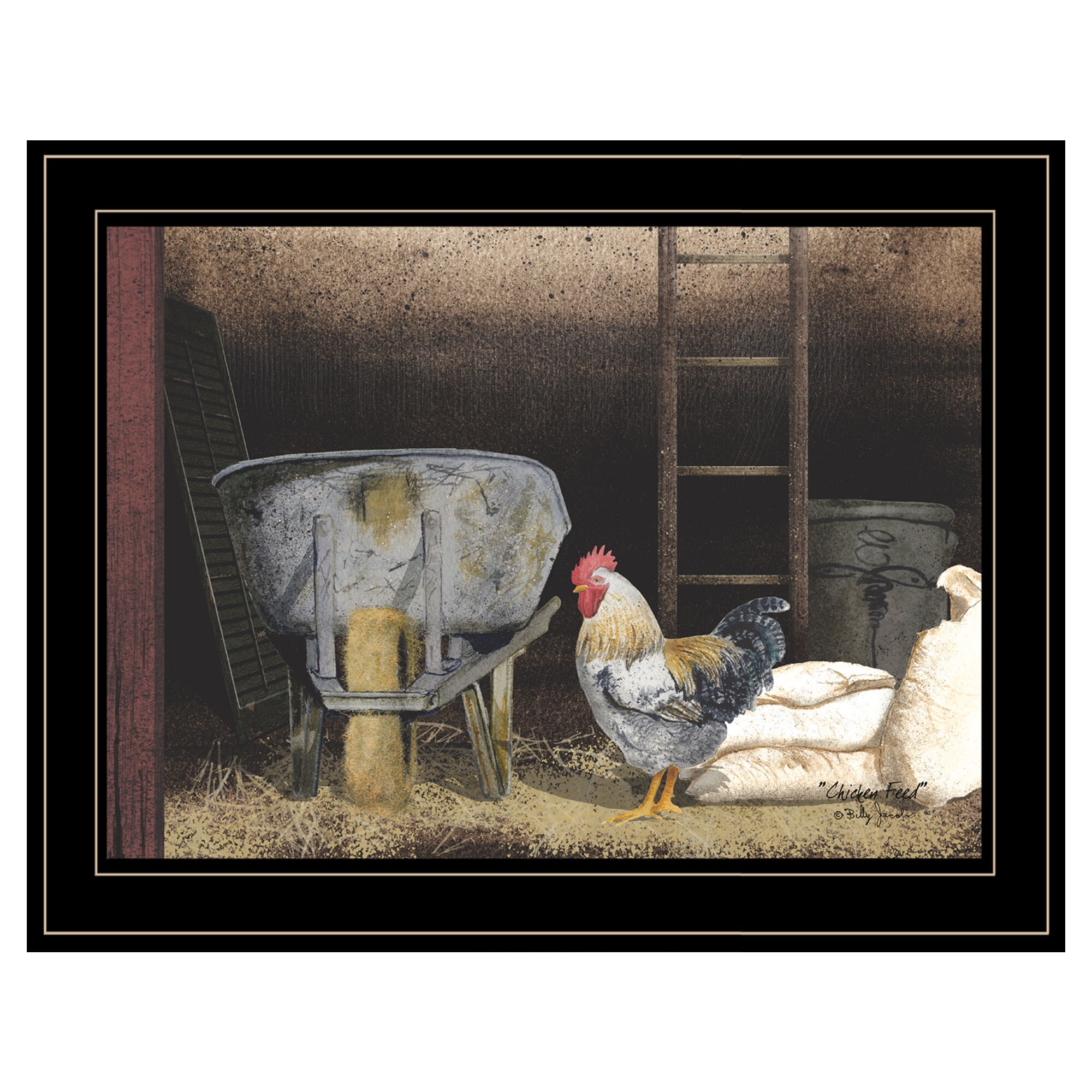Trendy Decor 4U BJ139A-704G Chicken Feed Billy Jacobs Black Wood Framed 15-in H x 19-in W Vintage/Retro Paper Print