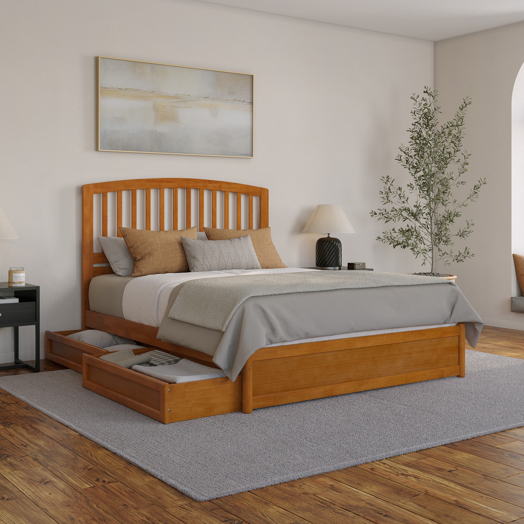 AFI AR888714T Queen Light Toffee Wood Platform Bed with Headboard