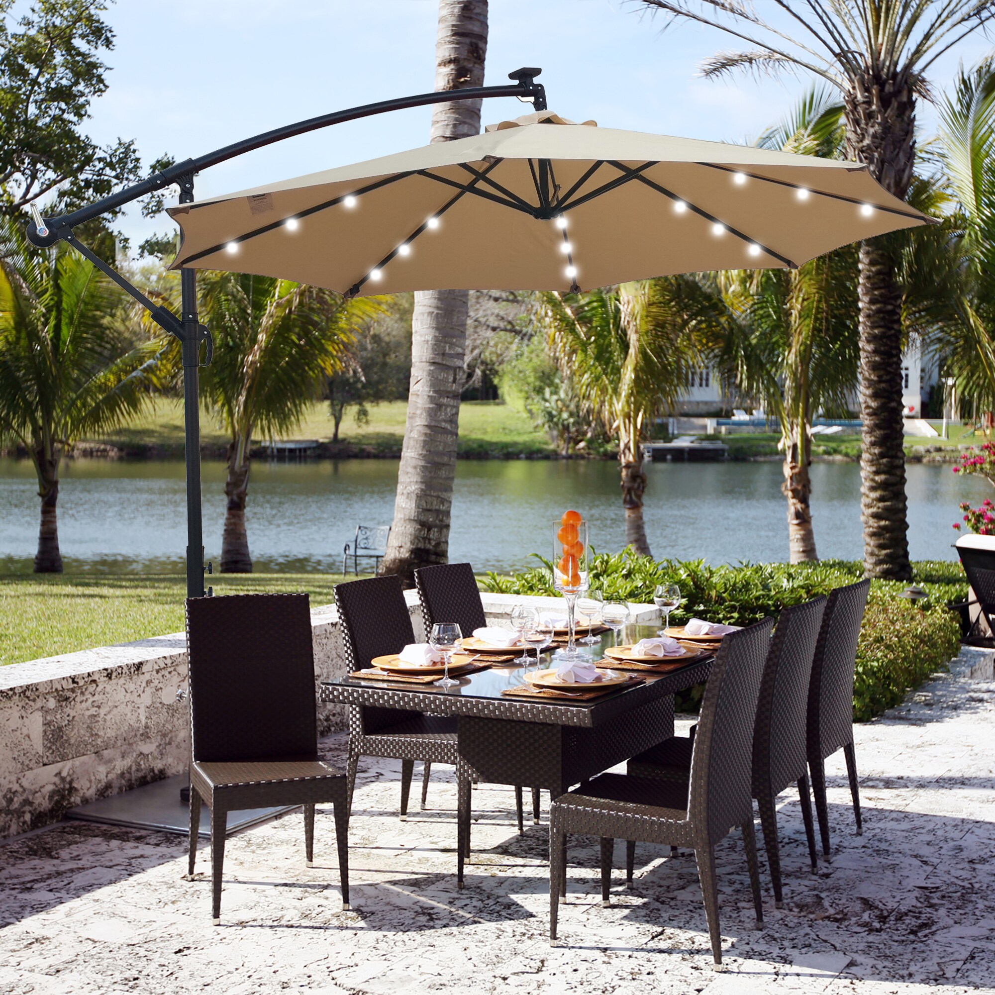 lowe's patio umbrella with lights