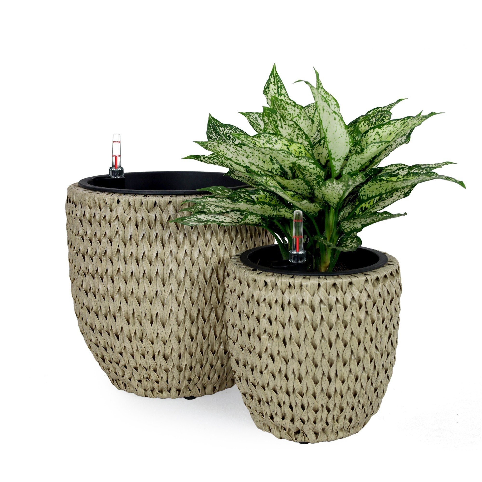 Yiekholo LL-1647AA 2 -Pack Round 14.6-in W x 14.6-in H x 14.6-in D White Metal Indoor/Outdoor with Self Watering Planter