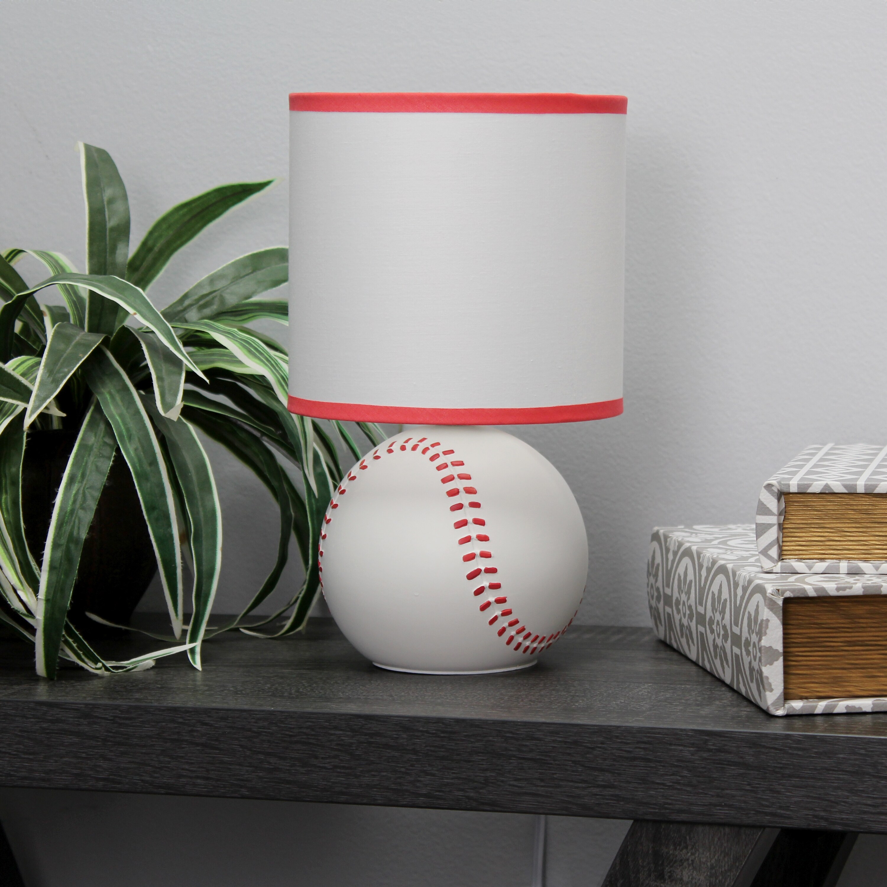 White and Red Mini Baseball Table Lamp for Kids Room