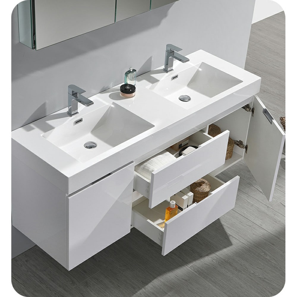 Fresca Valencia 60-in Glossy White Double Sink Floating Bathroom Vanity ...