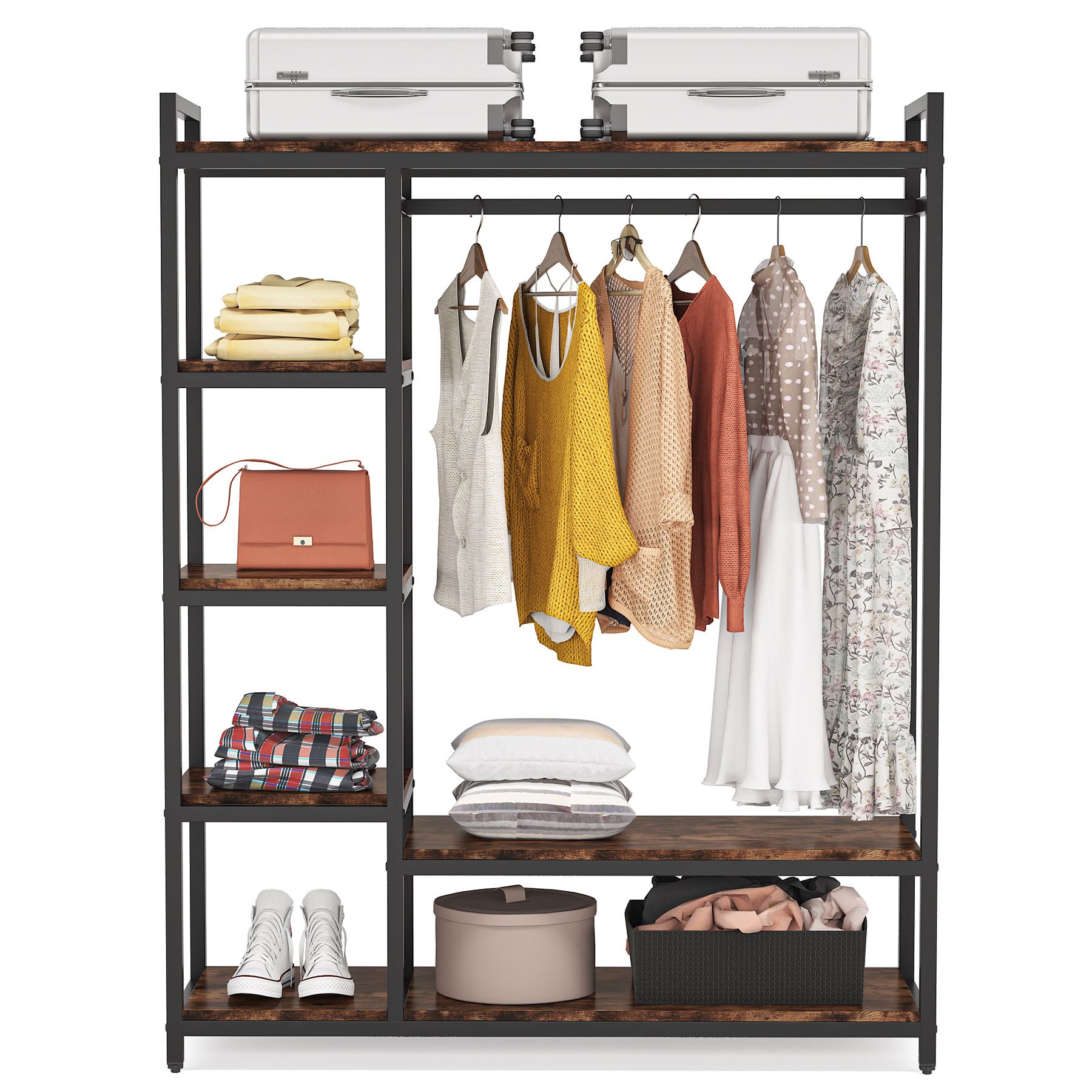 Tribesigns 3.47-ft to 3.47-ft W x 5.9-ft H Rustic Brown Solid Shelving Wood Closet System | HOGA-F1546