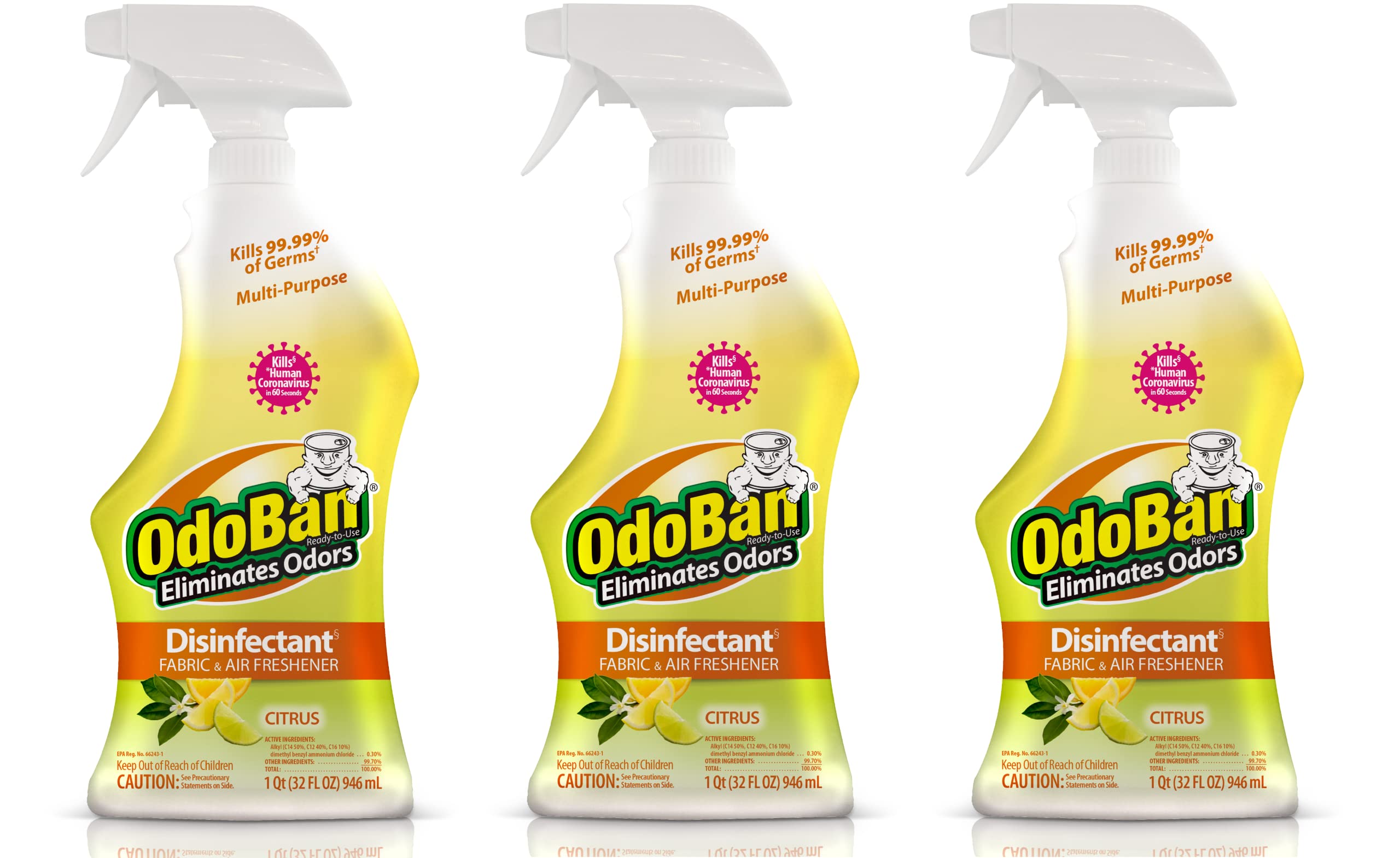 OdoBan  Ready-to-Use Disinfectant and Odor Eliminator Set of 3 Spray Bottles 32 Ounces Each Citrus Scent