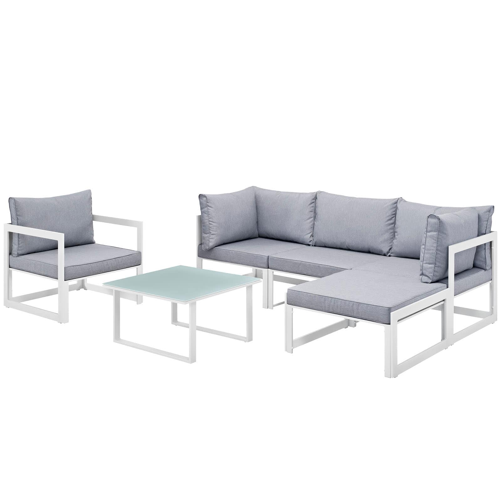  Fortuna 6 Piece Outdoor Sectional Sofa Set in White Gray