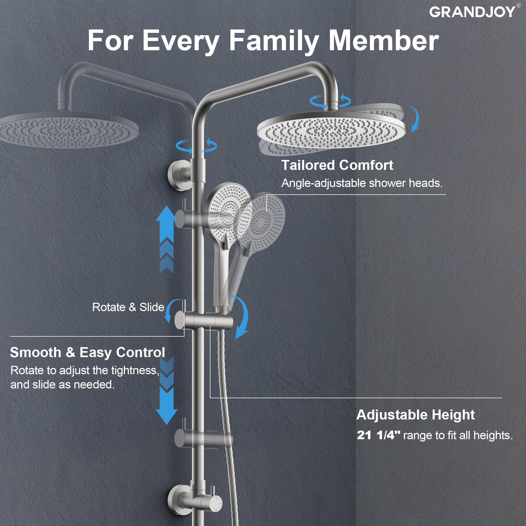 GRANDJOY Single Handle 3 Spray 10 inches Tub and Shower Faucet 2 1