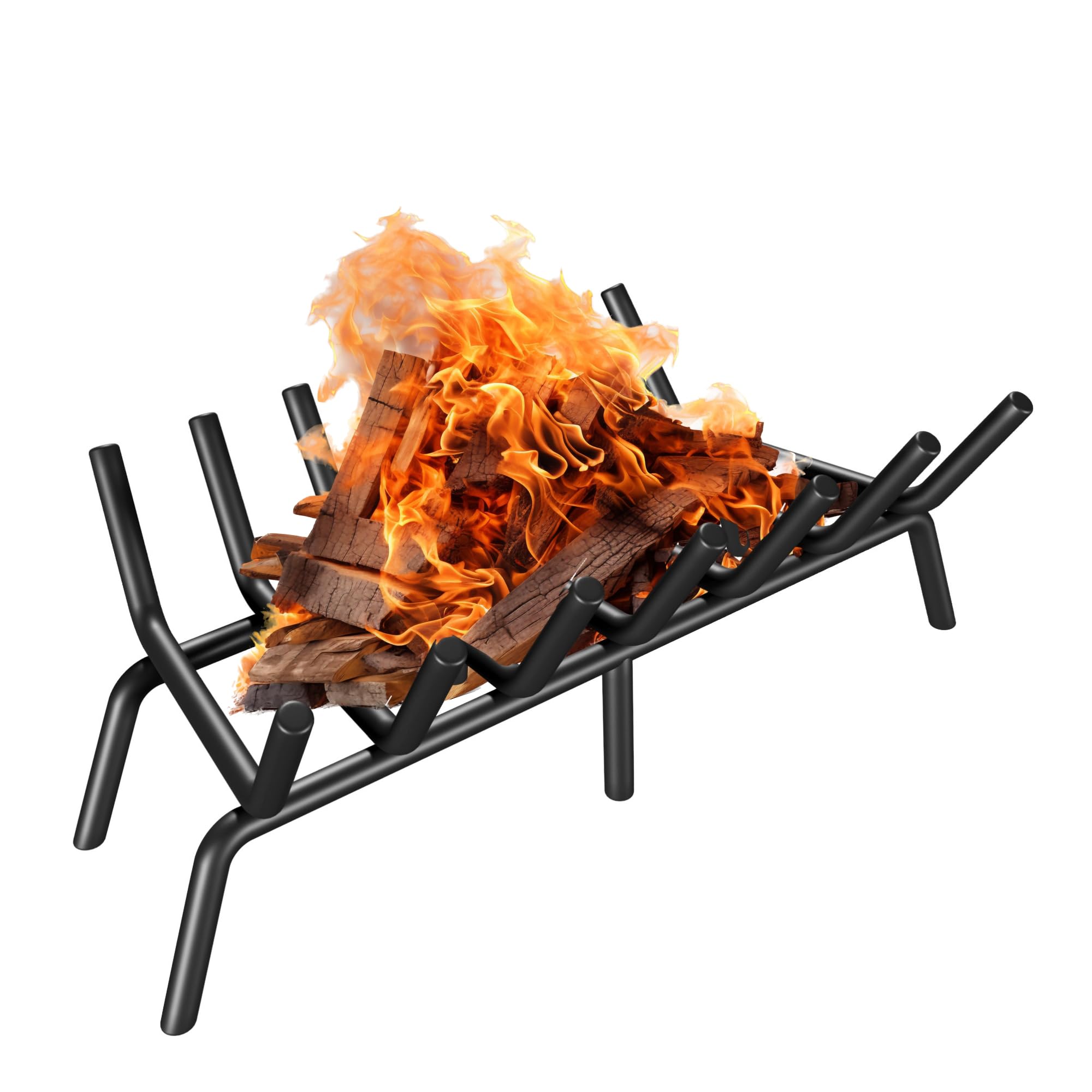 CYIKE  Fireplace Grate 17 Inch Heavy Duty Firewood Log Holder Rack with Middle Legs for Stability Indoor Outdoor Chimney Hearth Burning Accessory