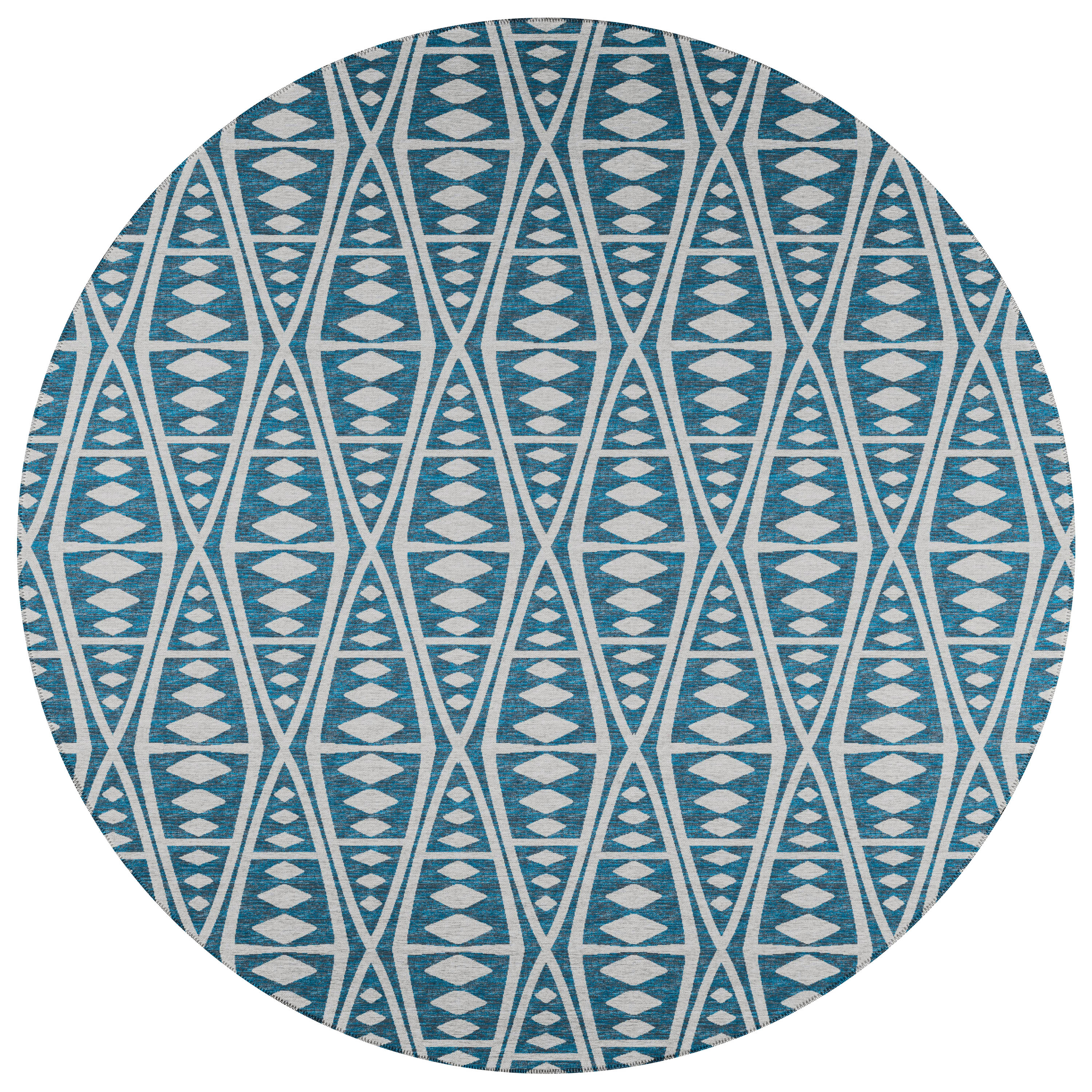 Addison Rugs AYU36BL8RO Yuma 8 x 8 (ft) Chenille Blue Round Indoor/Outdoor Geometric Moroccan Area rug