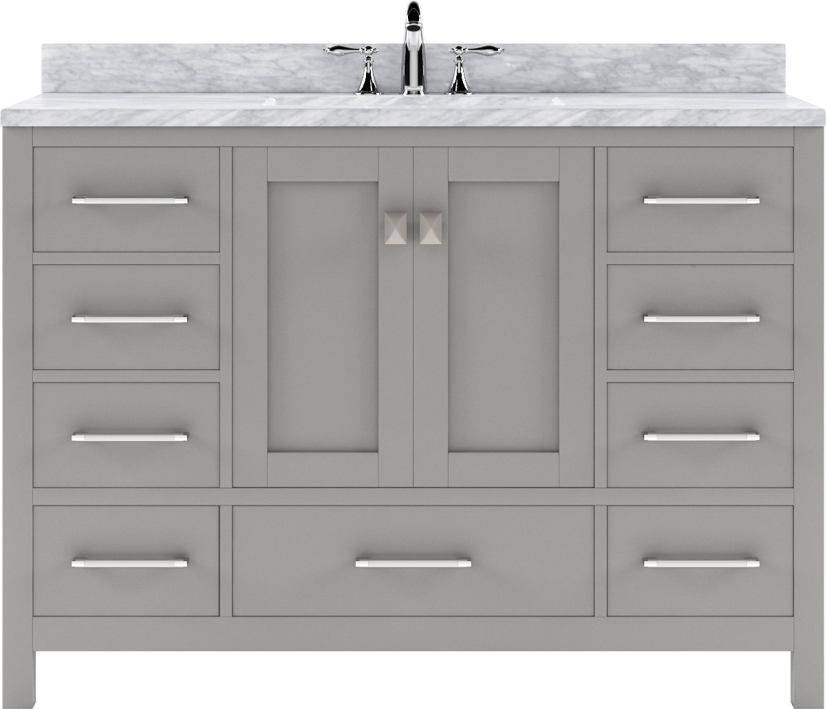 Virtu USA GS-50048-WMSQ-CG-NM Caroline Avenue 48-in Cashmere Gray Undermount Single Sink Bathroom Vanity with Italian Carrara White Marble Top