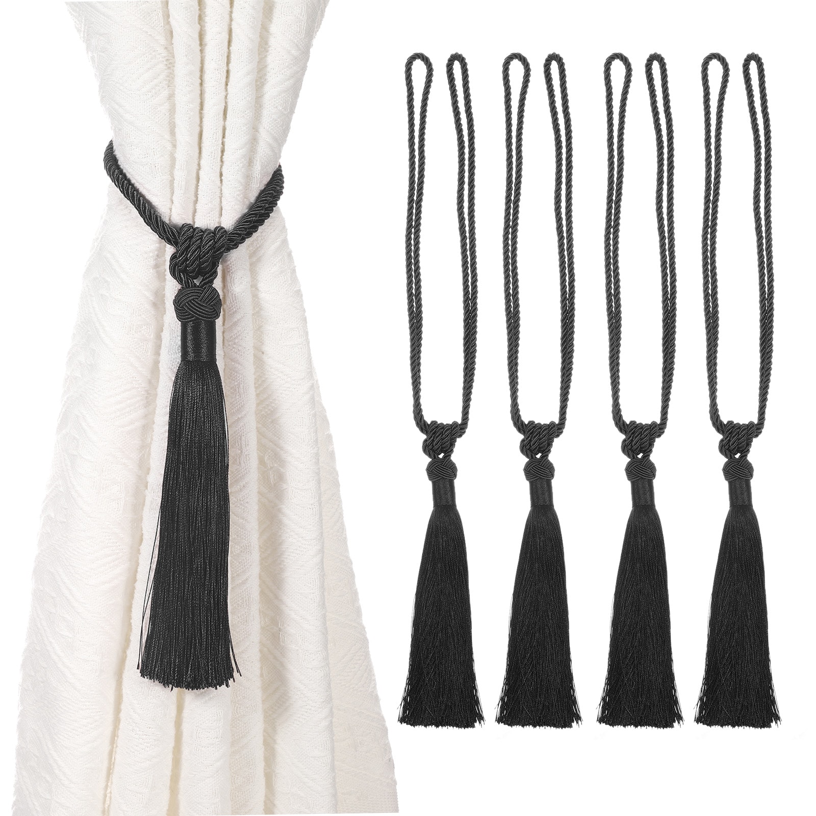 Unique Bargains - 4pcs Curtain Tiebacks Handmade Elegant Curtain Ties Holdbacks with Tassel Windo...
