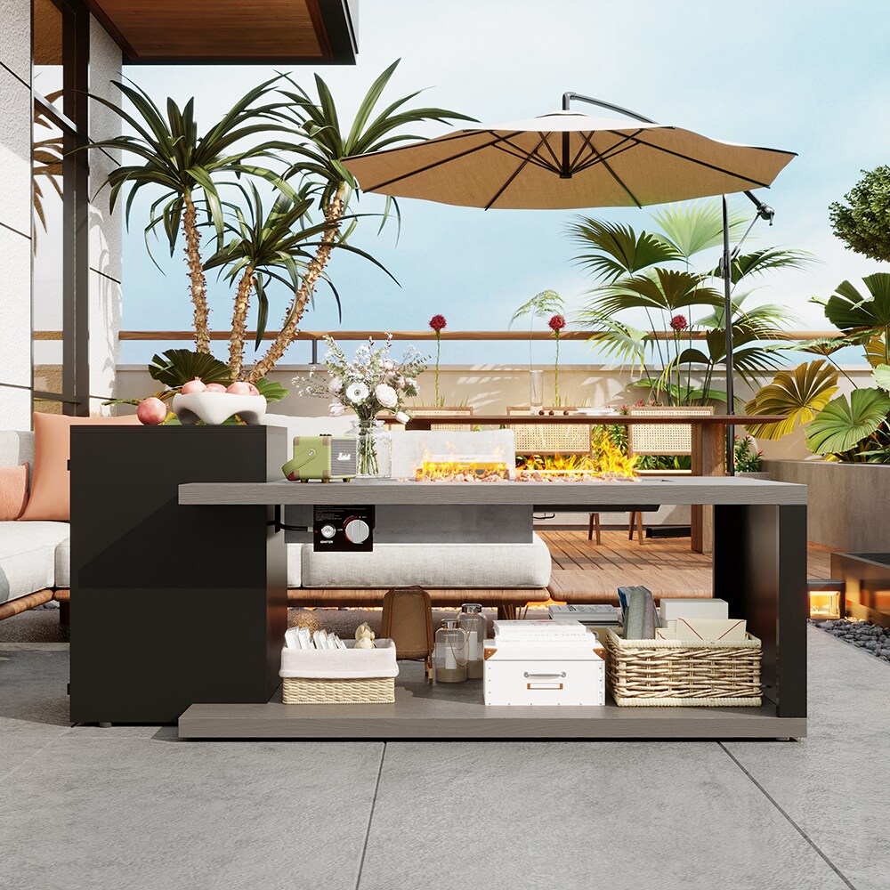 Homsee C-KF510020-01 53 Inch Propane Gas Fire Table Black and White with Hidden Tank Storage and Deodorizing Function for Outdoor Patios and Gardens