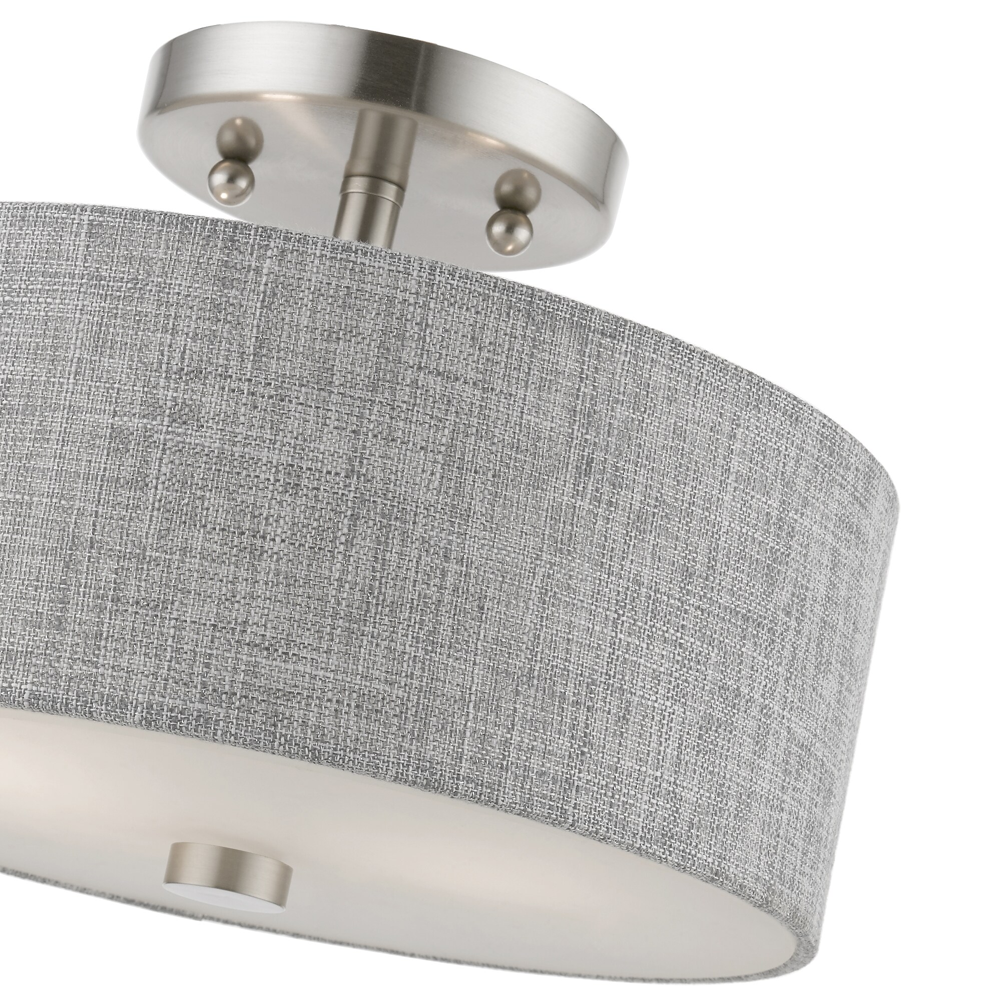 Urban Gray Fabric Drum Shade Semi-Flush Mount in Brushed Nickel