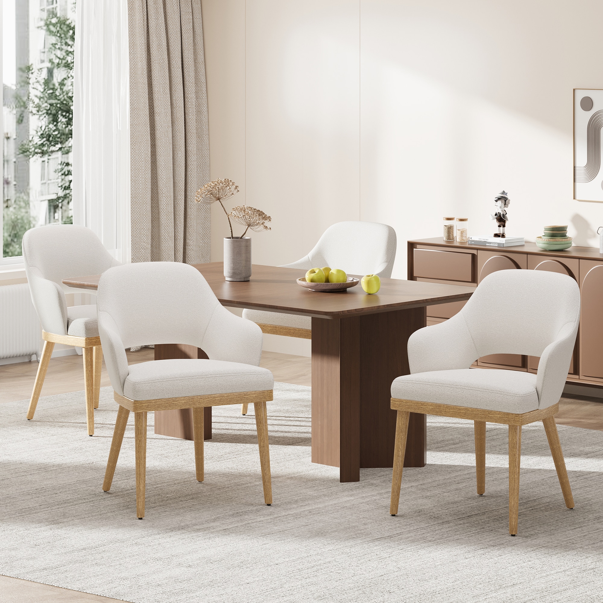 ViviHav - Set of 4 Modern Beige Upholstered Dining Armchairs
