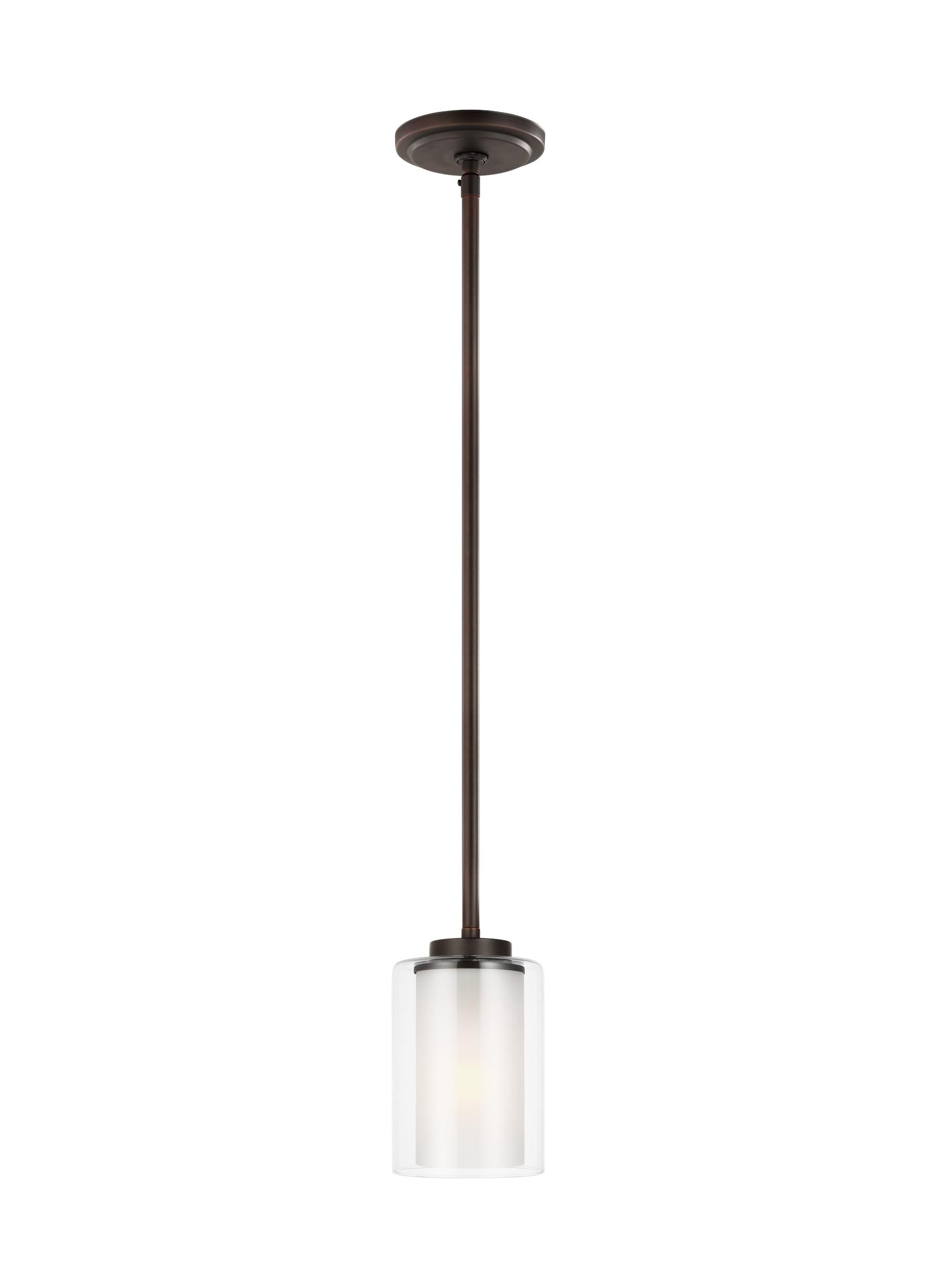Generation Lighting 6137301EN3-710 Elmwood Park 1 -Light Bronze Traditional Clear glass Cylinder Mini Hanging Pendant light