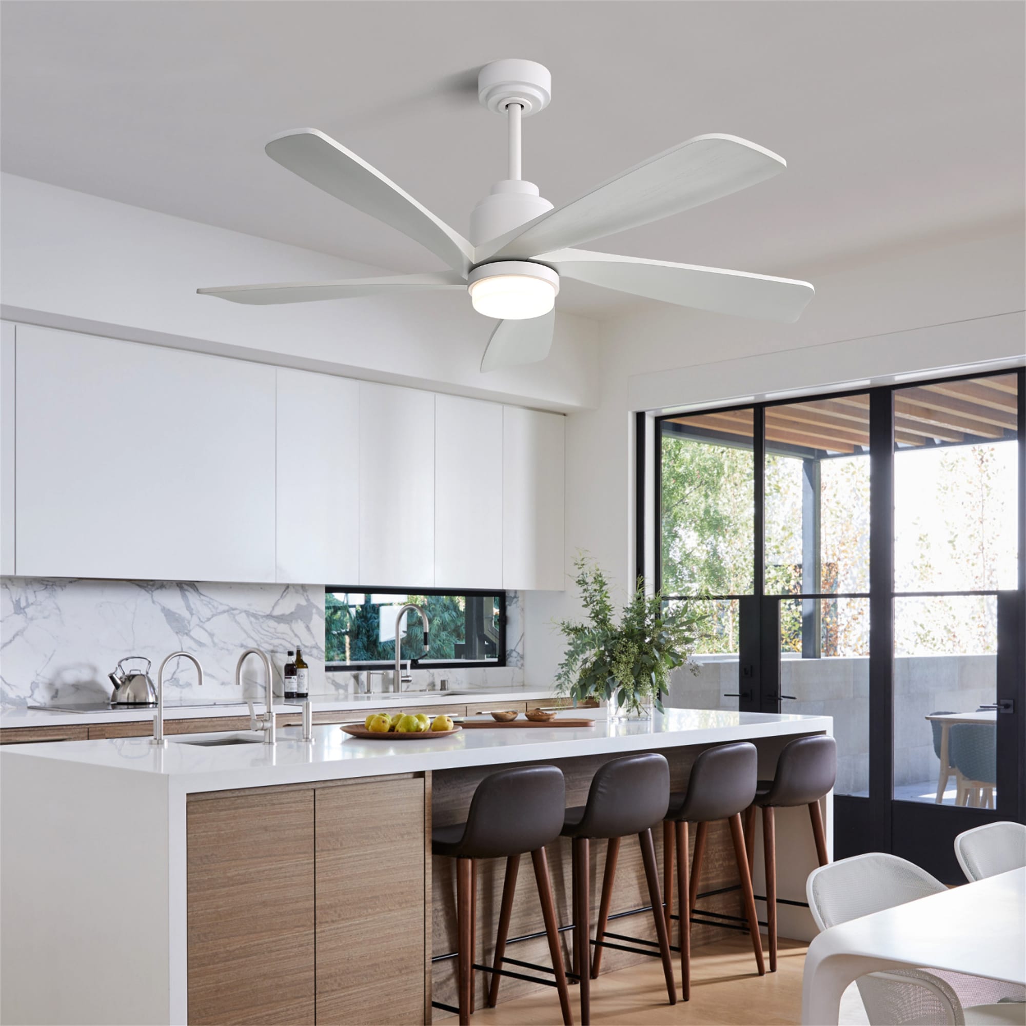 BABOOM BOM-P195842-OR 52-in Color-Changing Integrated LED Smart White with Ceiling Fan With Light - Remote Included ( 5 -Blade )