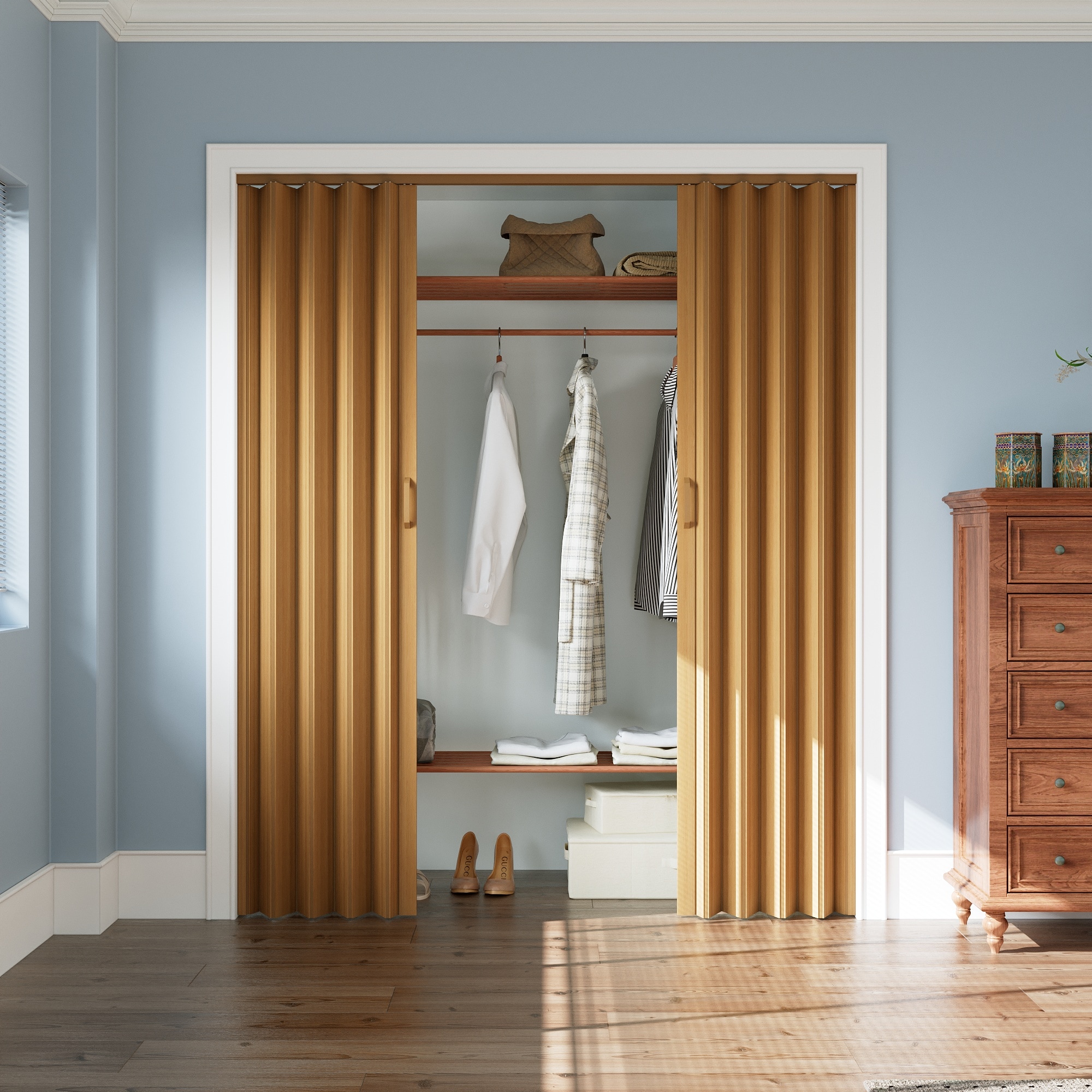 JUJUBON Accordion Door 72-in x 80-in Reversible/Universal Handing