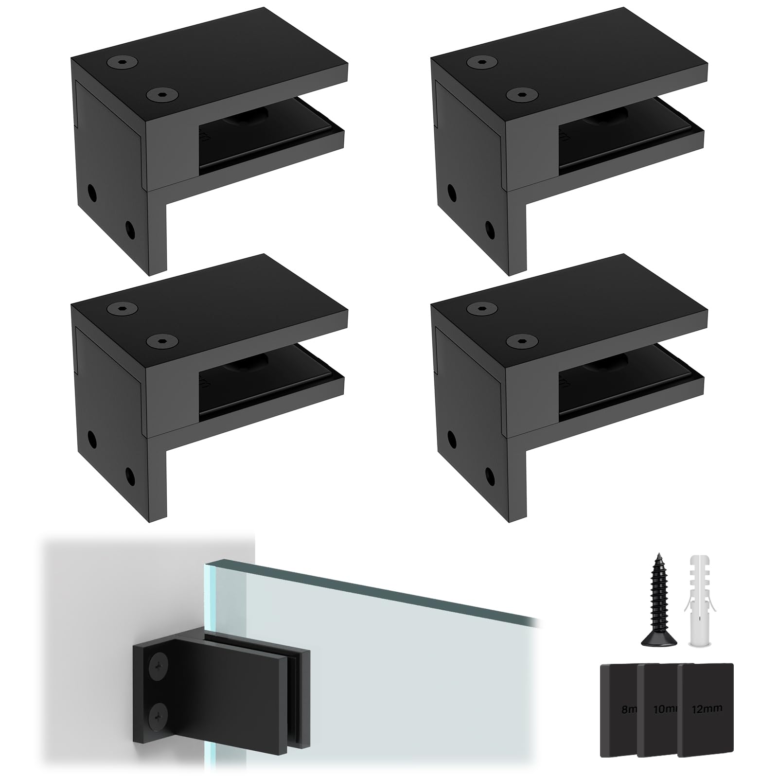 Oyezvary  Wall to Glass Clamp Matte Black 304 Stainless Steel Glass Railing Clamp for Five Sixteenth to One Half Inch Thick Panels No Drill