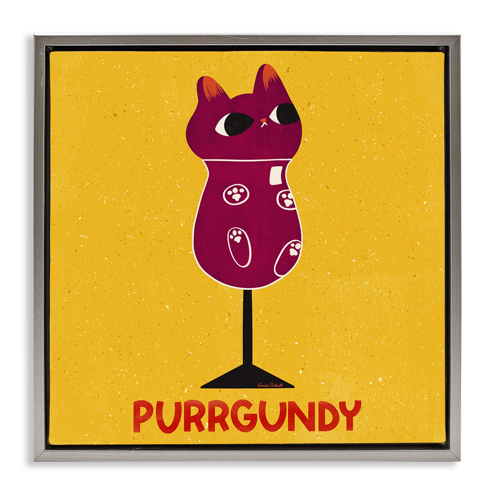 Stupell Industries BS-845-FFL-17X17 Purrgundy Cat Wine Gray Framed Floater Canvas Wall Art By Carrie Cantwell 18 x 18