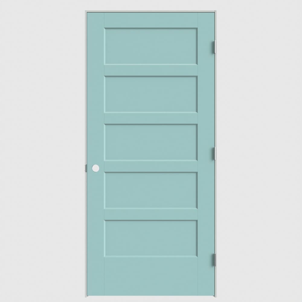 Masonite 640571 36-in x 80-in Sea Mist Solid core 5-panel square Left hand Smooth Primed Molded composite Flat Jamb Single Prehung Interior Door