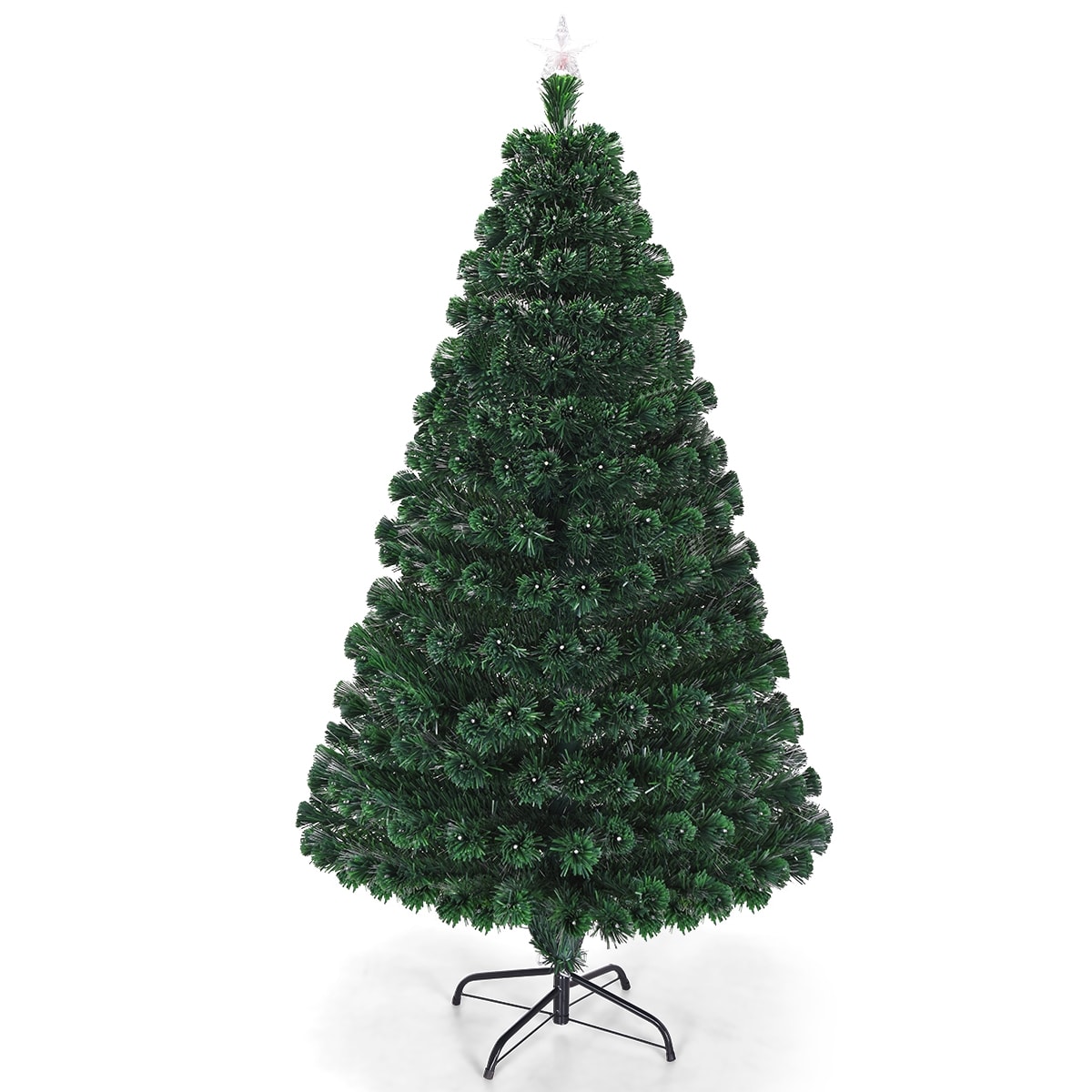 Slickblue 6 ft- Full Shape Green Artificial Christmas Tree with Multi-Color Fiber Optic LED Lights for Living Room or Entryway