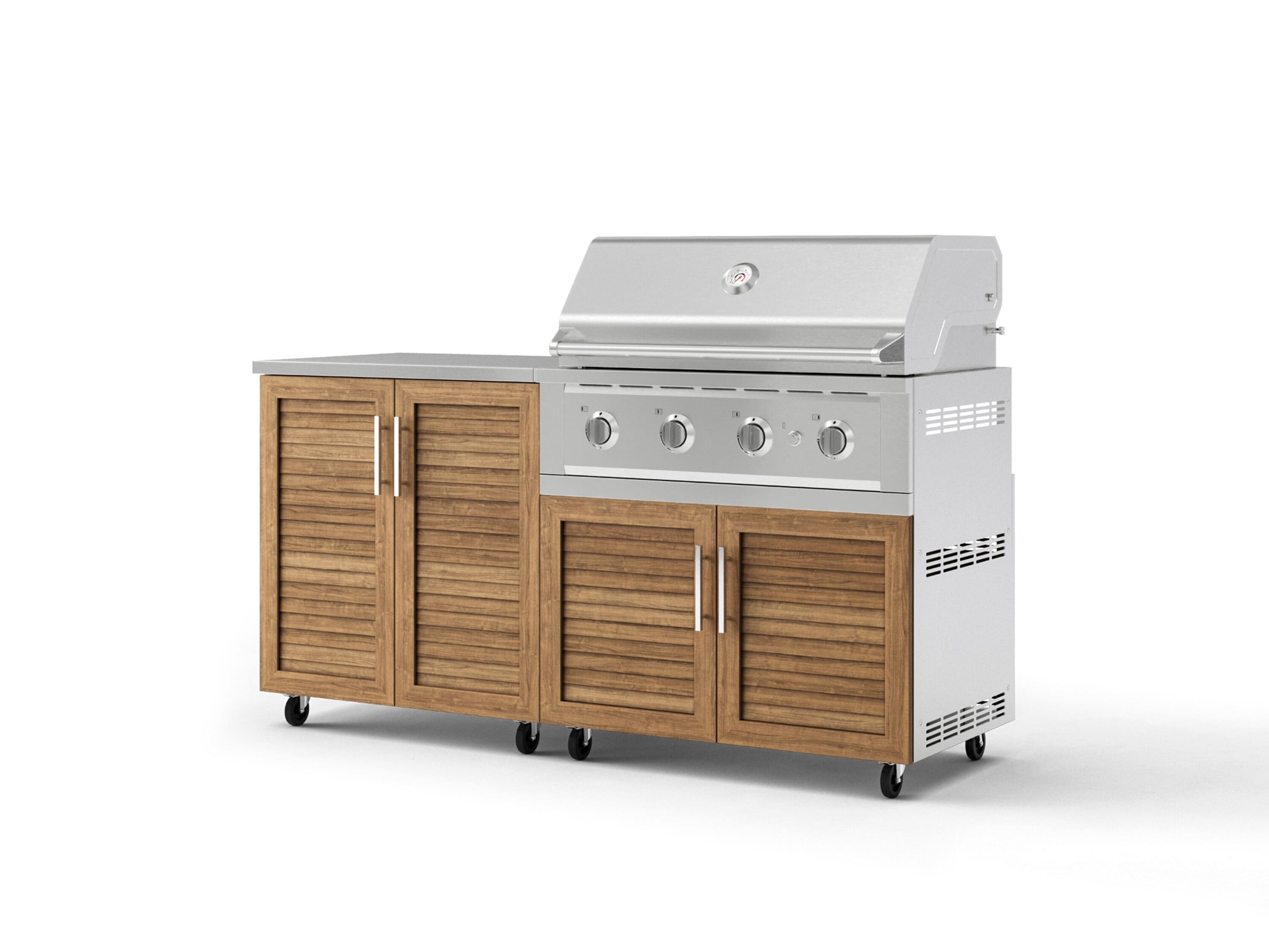 NewAge Products Classic Series 68-in W Modular Outdoor Kitchen Cabinet set with grill with 4 -Burners Gas Grill, Grove Stainless steel Louvered Door Sansujyuku sansujyuku.com