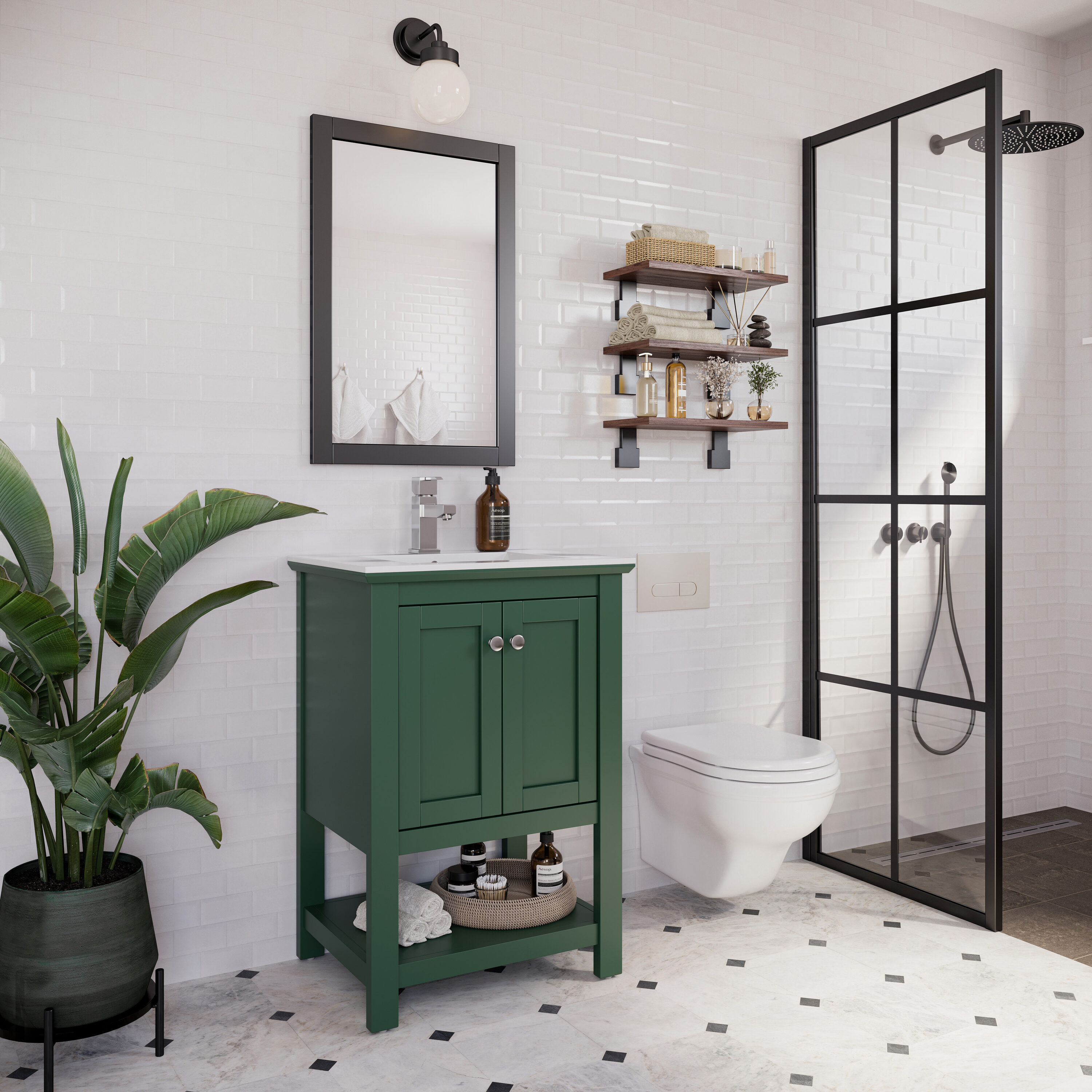 Fresca FCB2304GRN-I Manchester 24-in Dark Green Single Sink Bathroom Vanity with White Ceramic Top
