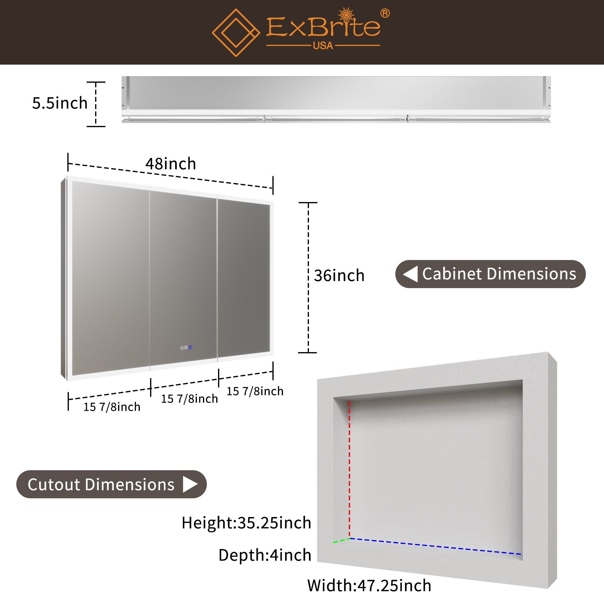 ExBrite EXMC4836V12TX Bathroom-Medicine-Cabinets - View #2